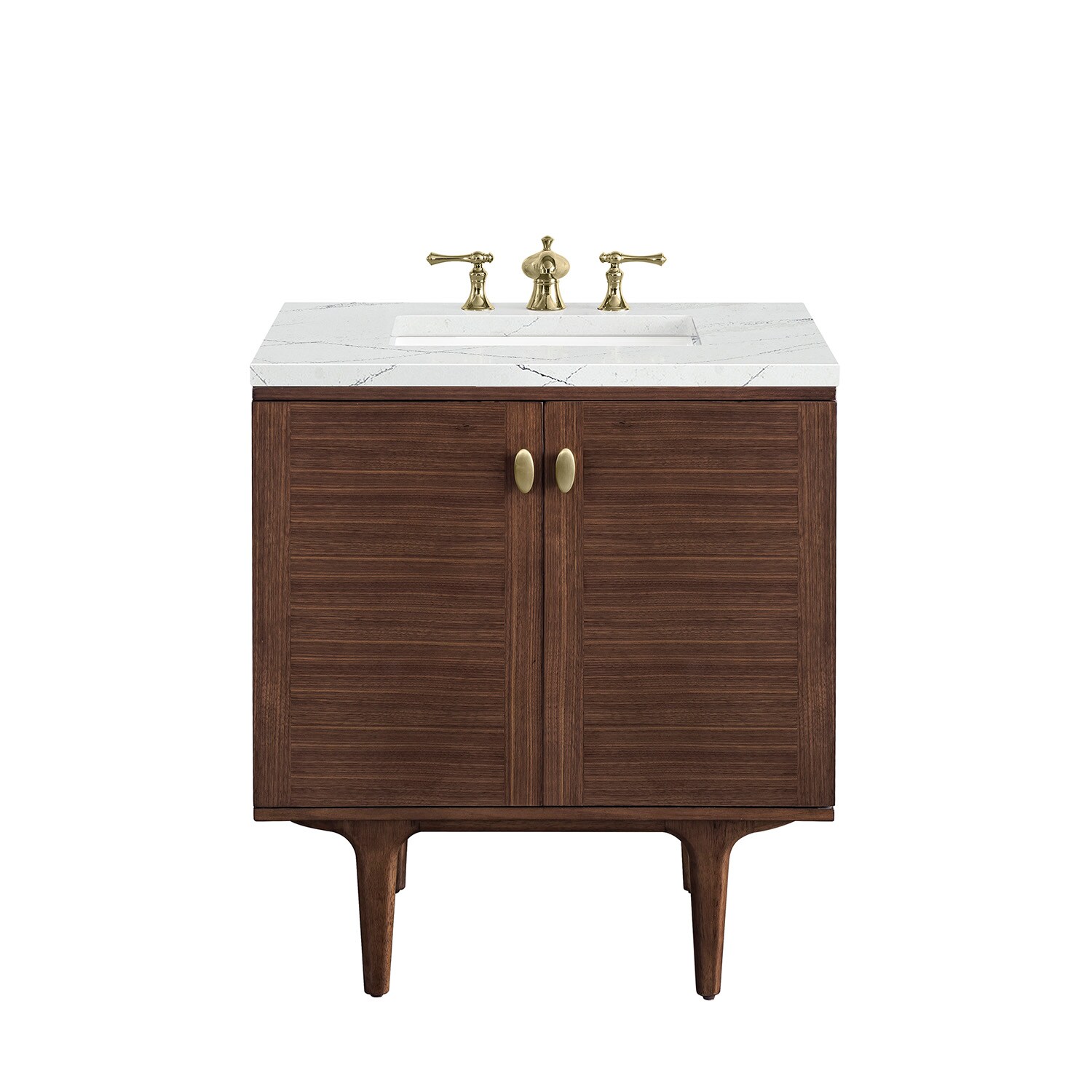 James Martin Vanities 670-V30-WLT-3ENC Amberly 30-in Mid-Century Walnut Undermount Single sink Bathroom Vanity with Ethereal Noctis Quartz Top