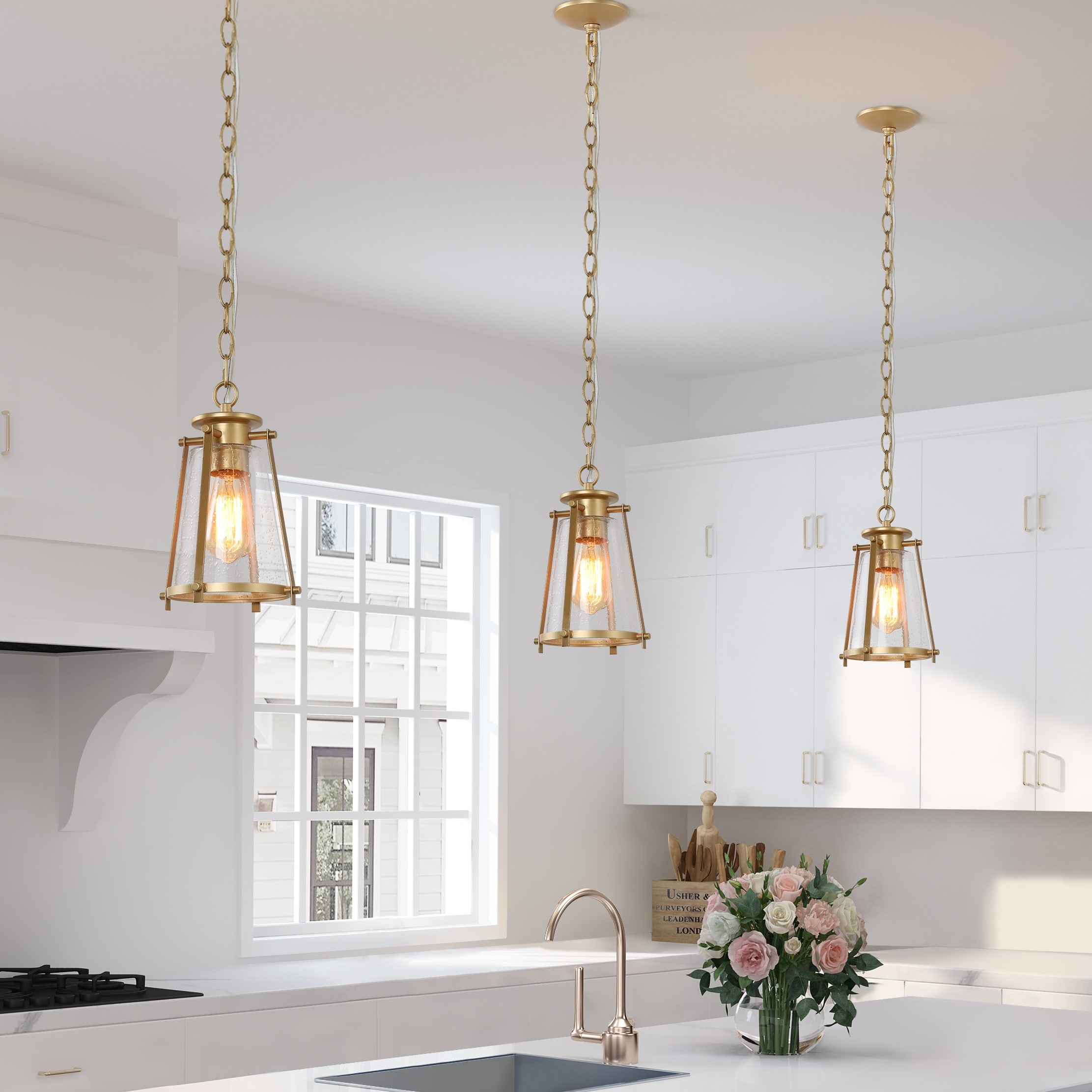 LNC Gold Seeded Glass Lantern Mini Hanging Kitchen Light in the Pendant Lighting department at Lowes.com