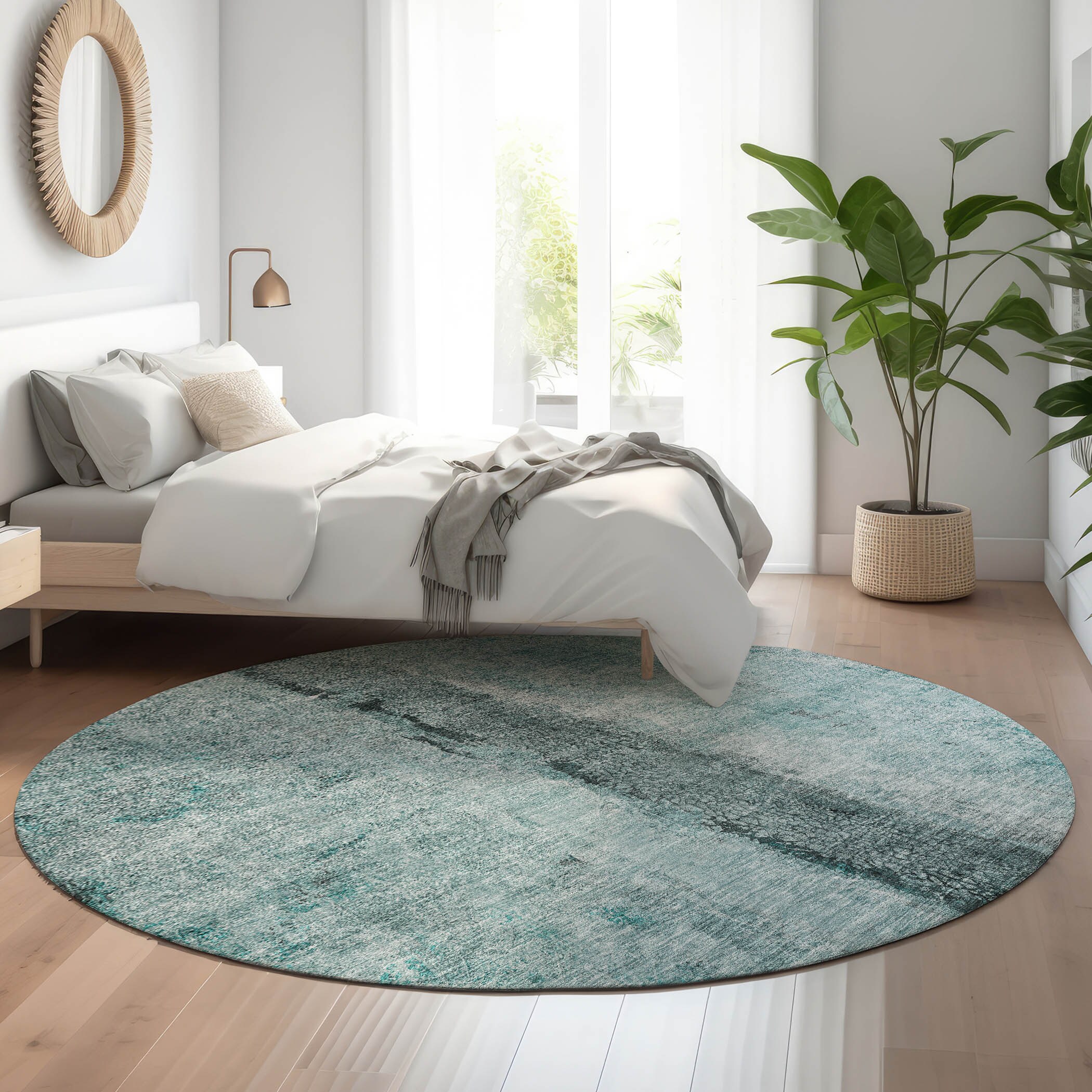 Addison Rugs AMF605TE8RO Mayfield AMF605TE 8 x 8 (ft) Loomed Polyester Teal Round Indoor Geometric Machine washable Area rug