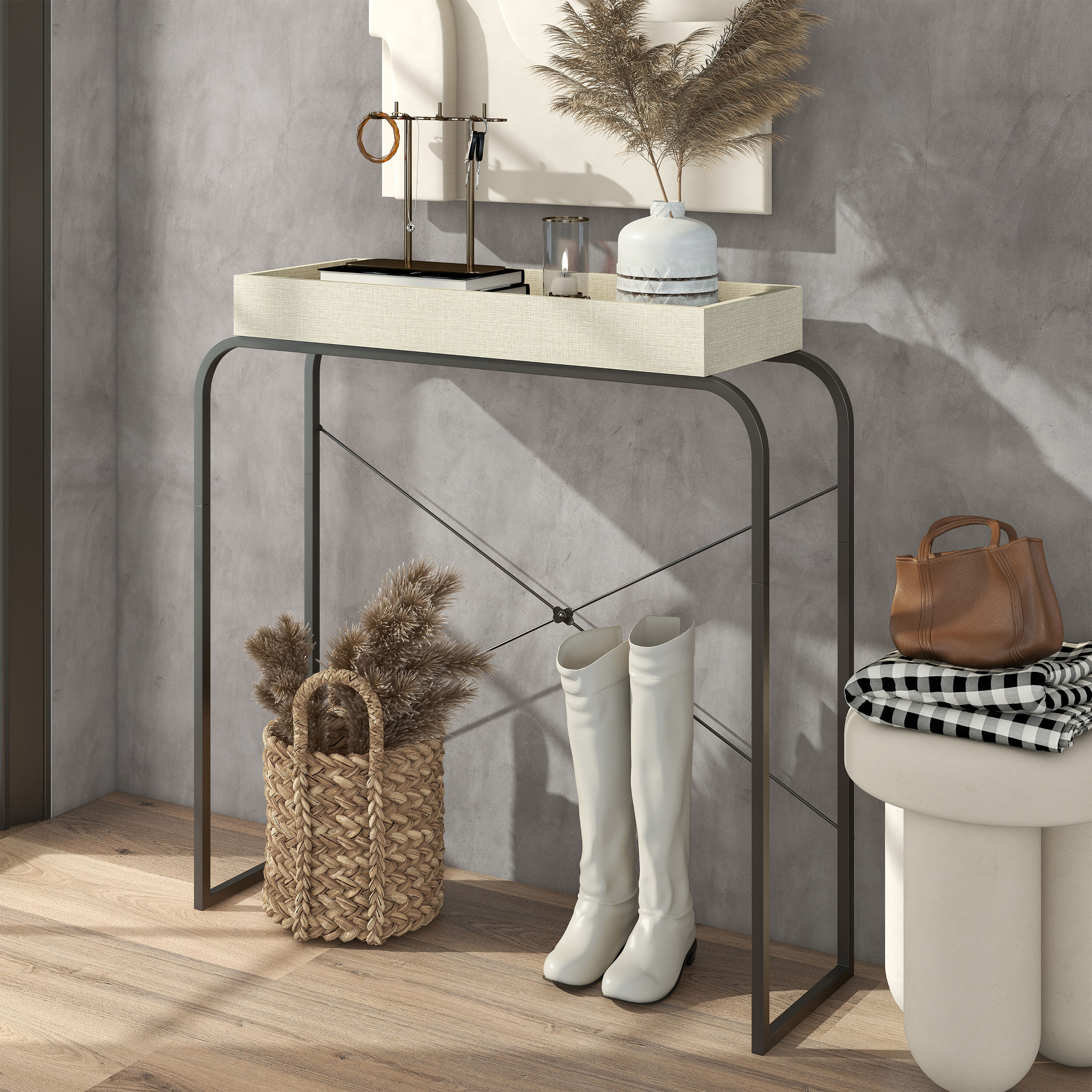 Furniture of America IDI-233189 Yazzy Modern Cream Weave Console table