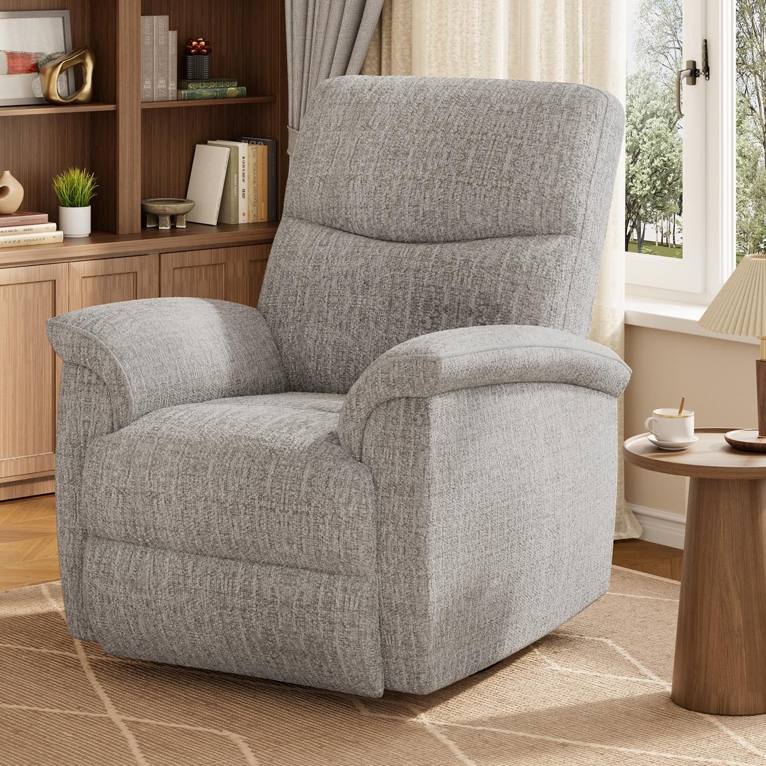 Garvee Swivel Rocker Recliner Chair Nursery Rocker Recline Chair Manual Chenille Reclining Armchair with 38in w Seat 350 Lb Capacity Oversized Single Sofa for Living Room Bedroom Grey