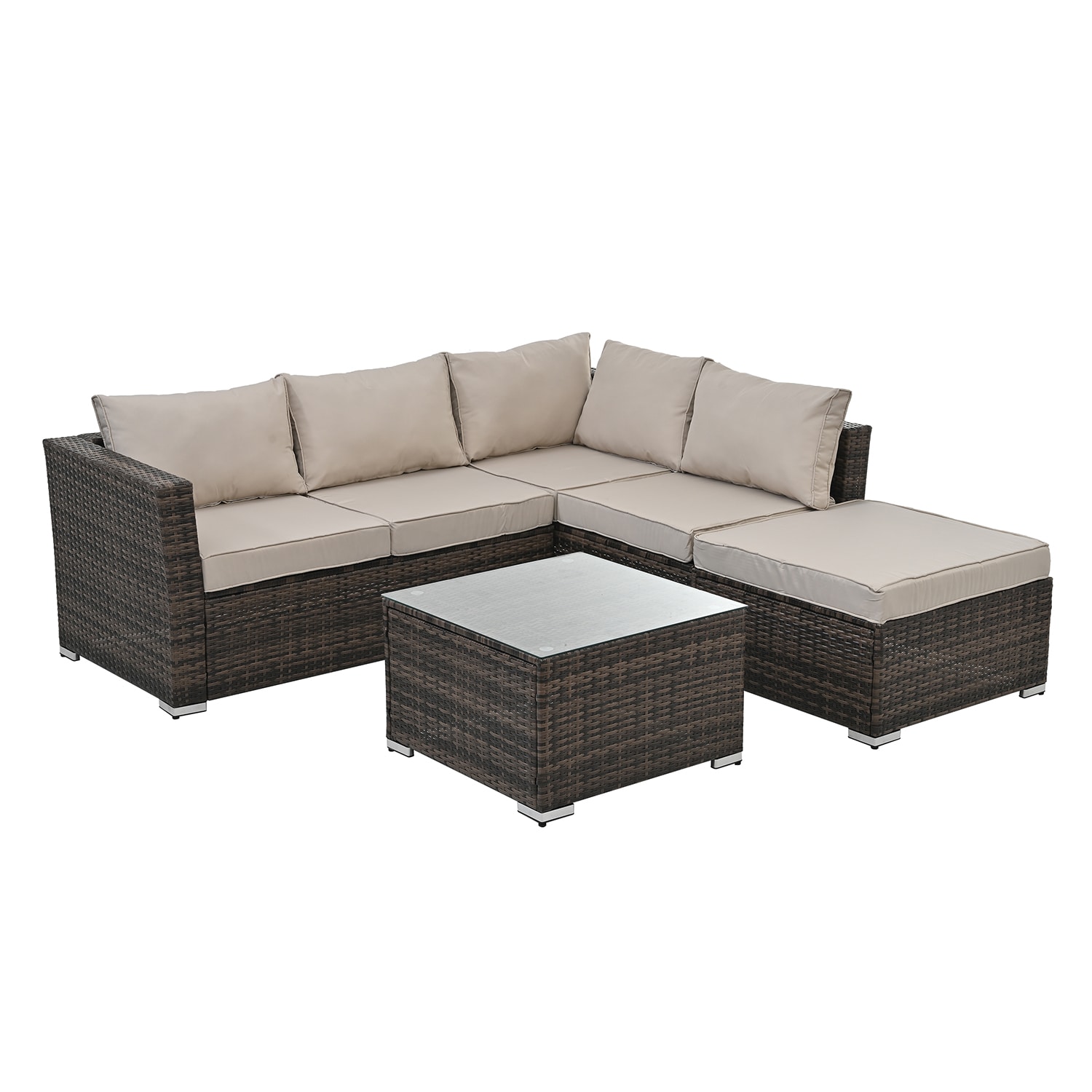 SINOFURN SYB790011BG Wicker Outdoor Sectional with Brown Cushions and Wicker Frame