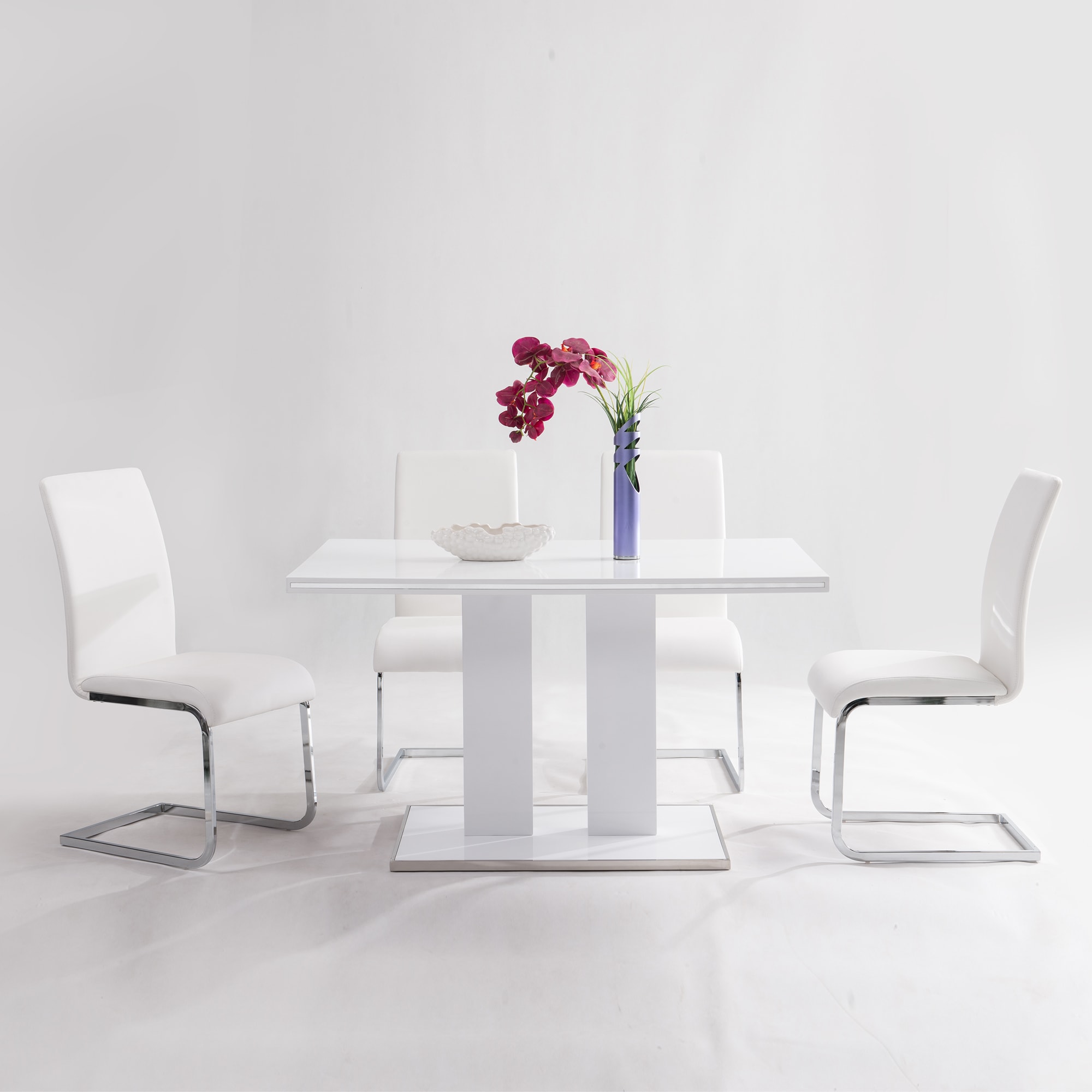 Armen Living SETAMDI5WH Amanda White/brushed stainless steel Contemporary/Modern Dining Room Set with Rectangular Table ( Seats 4 )
