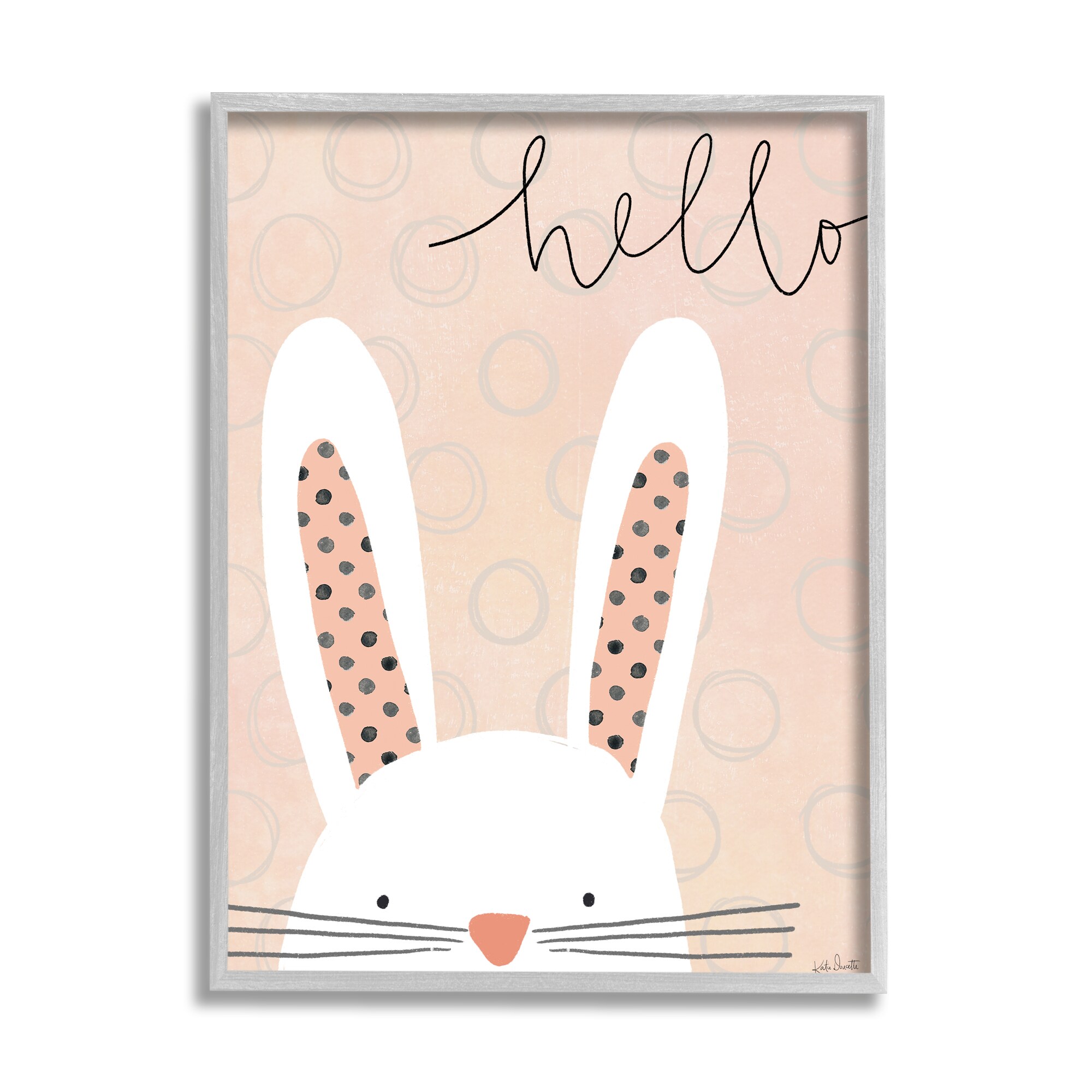 Stupell Industries AE-898-GFF-16X20 Hello Bunny Phrase Baby Rabbit Polka Dot Patterns Katie Doucette Framed 20-in H x 16-in W Animals Print