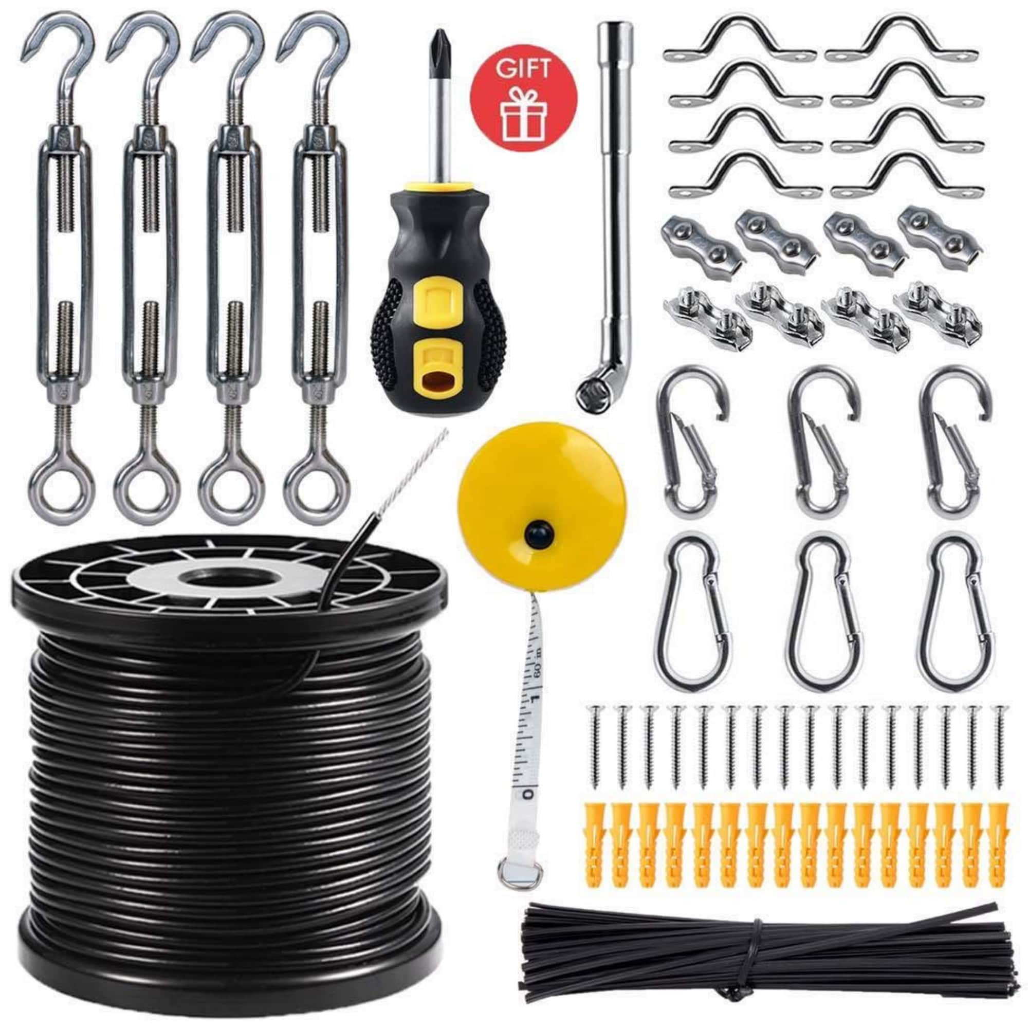 Wudkey 164Ft String Light Hanging Kit with Nylon Coated Stainless Steel 304 Wire Rope