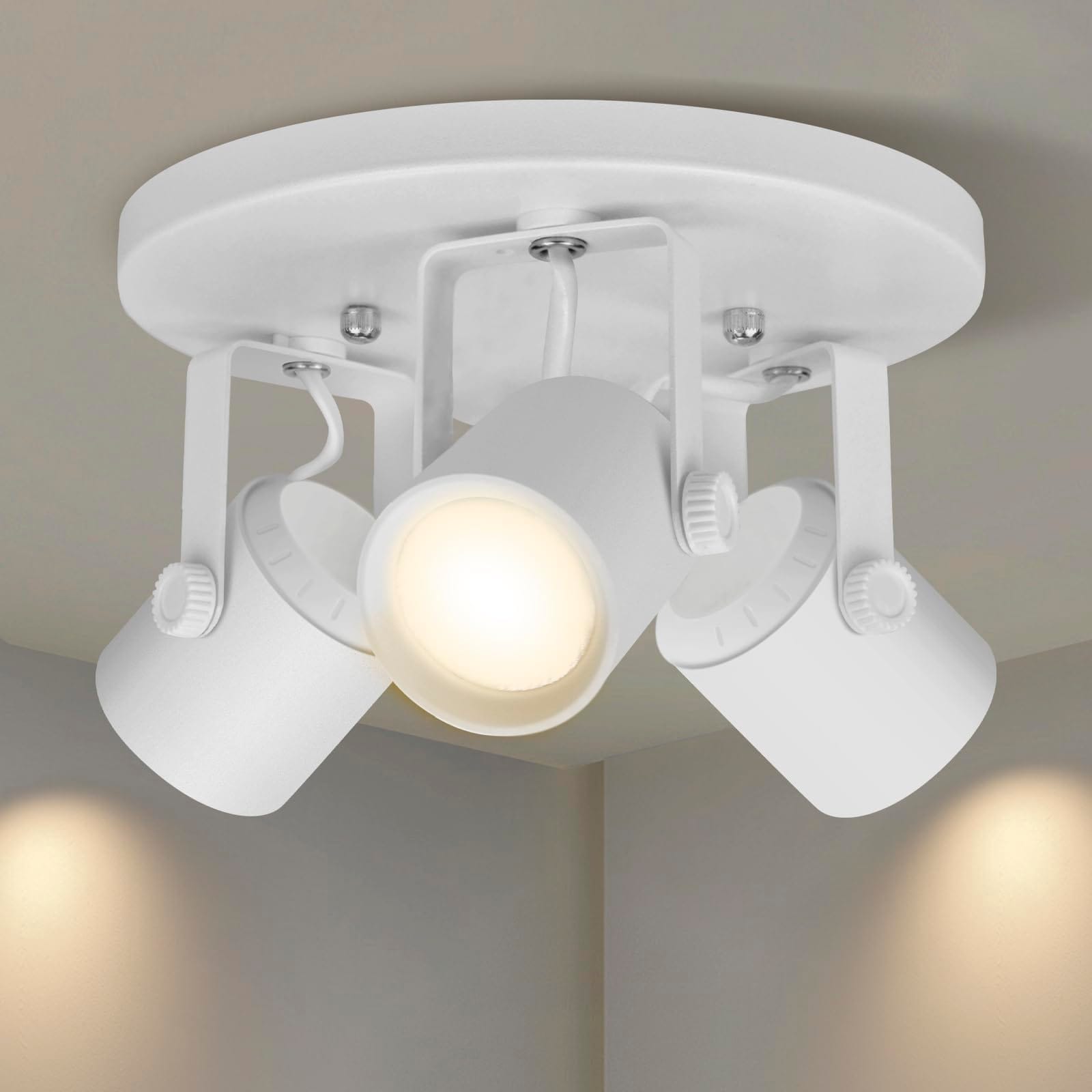 IUEST  27W 3000K 3 Light LED Flush Mount Ceiling Spotlight Fixture Adjustable Round Track Lighting for Living Room Bedroom Shop Accent Task