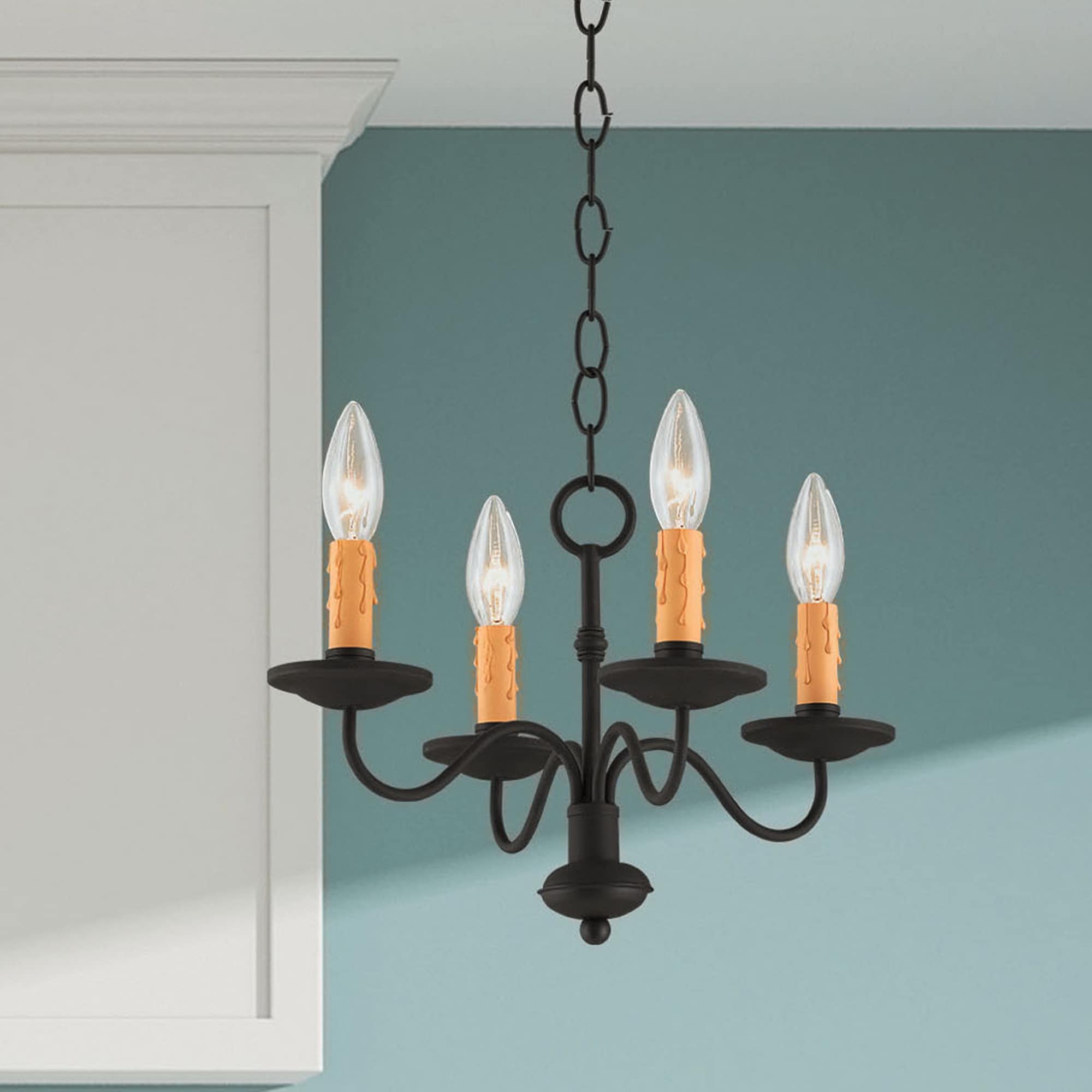 Heritage Elegance 4-Light Black Mini Chandelier with Faux Candle Drip Guards