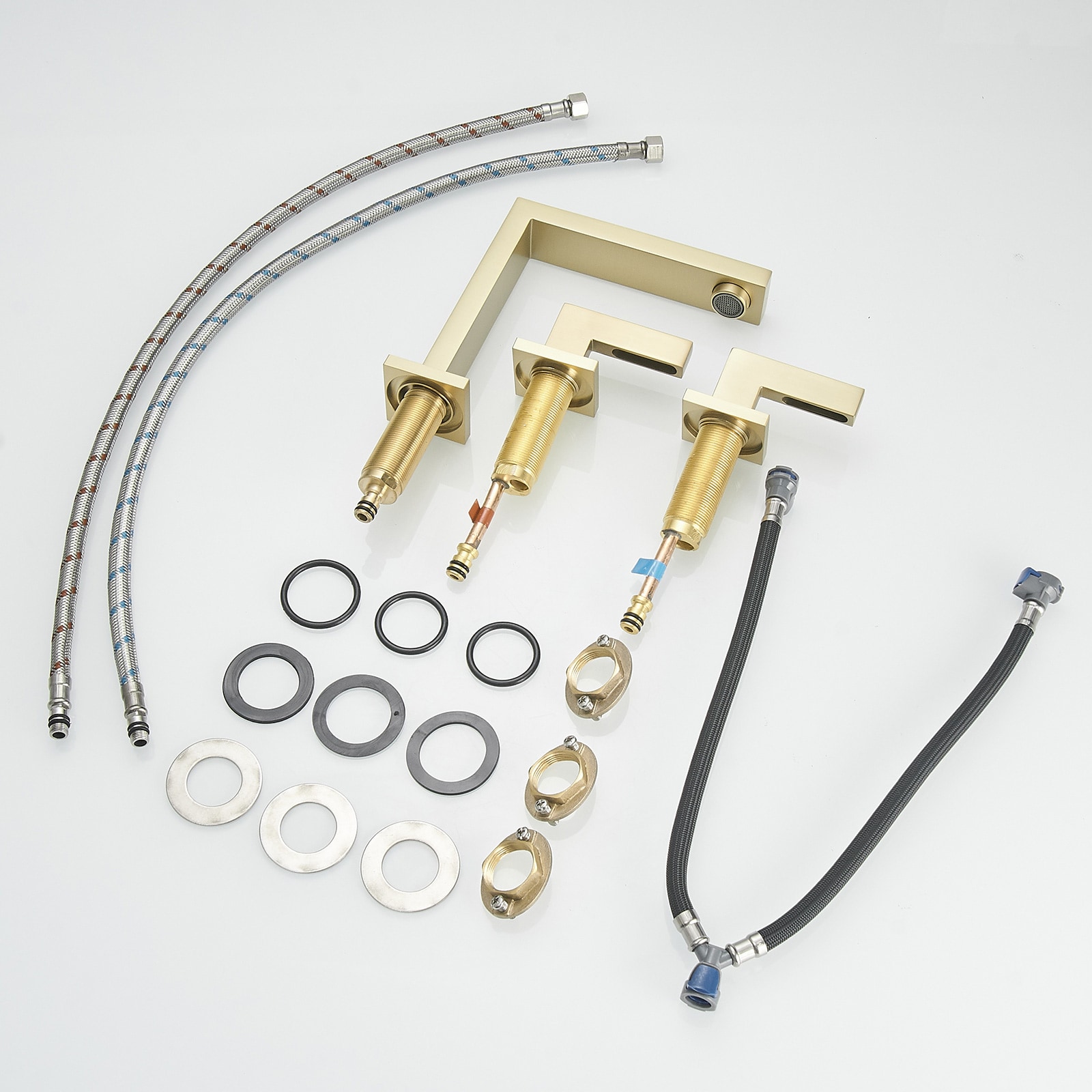 Brushed Gold Modern Widespread Bathroom Faucet with Lever Handles