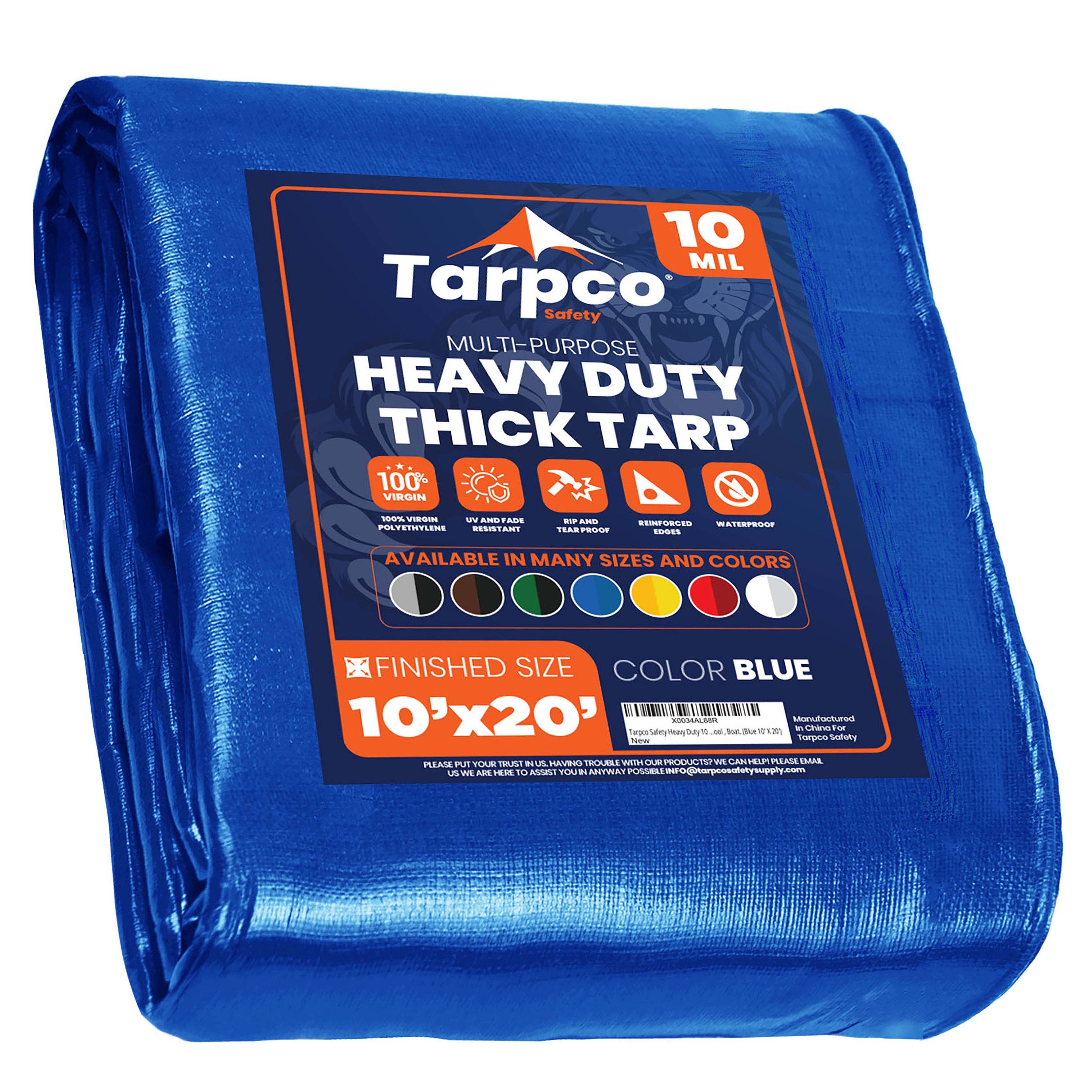 Tarpco Safety TS-155-10X20 10-ft x 20-ft Blue Waterproof Commercial Polyethylene 10-mil Tarp