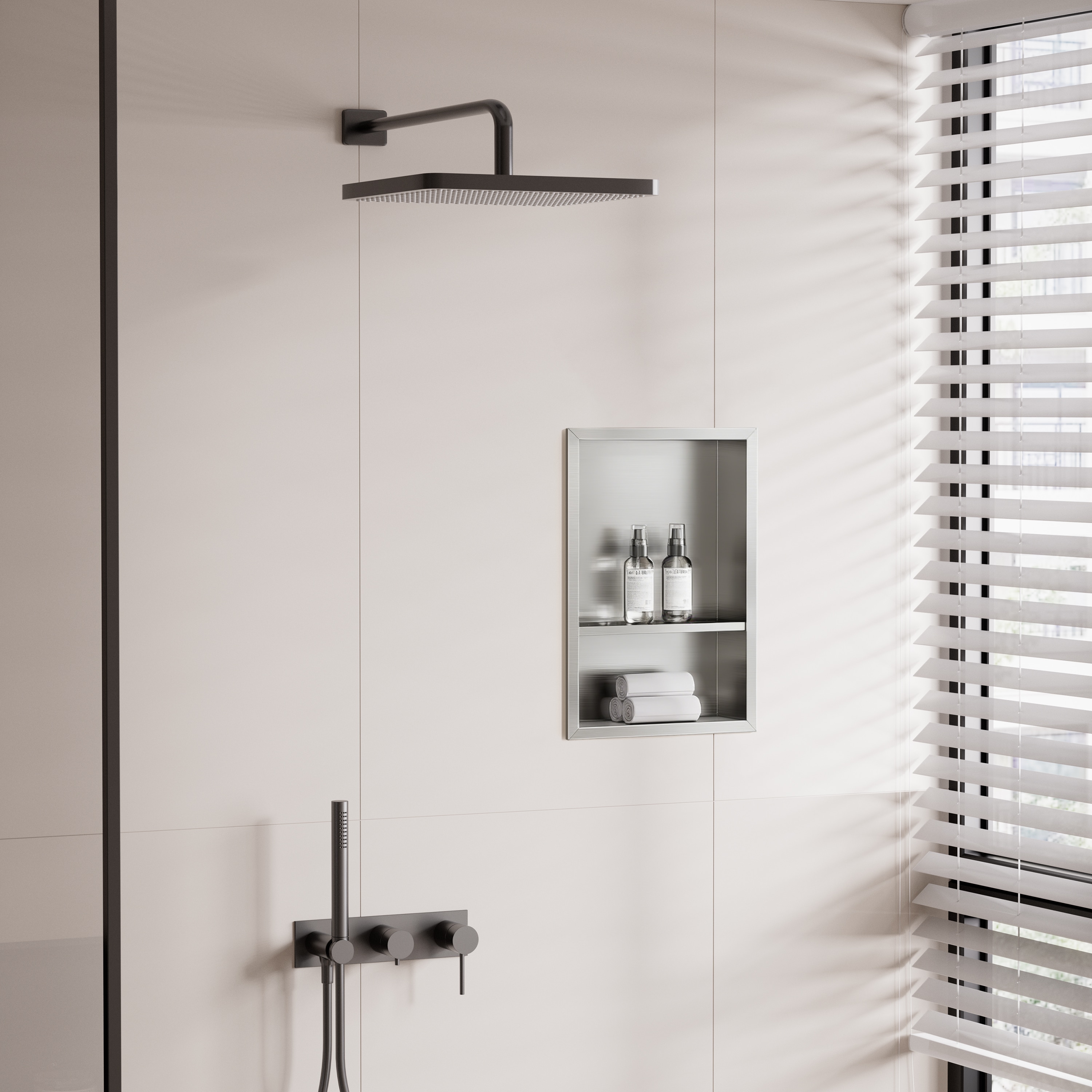 Yuaris 12 in. W x 18 in. H x 4 in. D Waterproof Recessed Shower Niche Storage Shelf in Brushed Nickel #LSSN1218BS2
