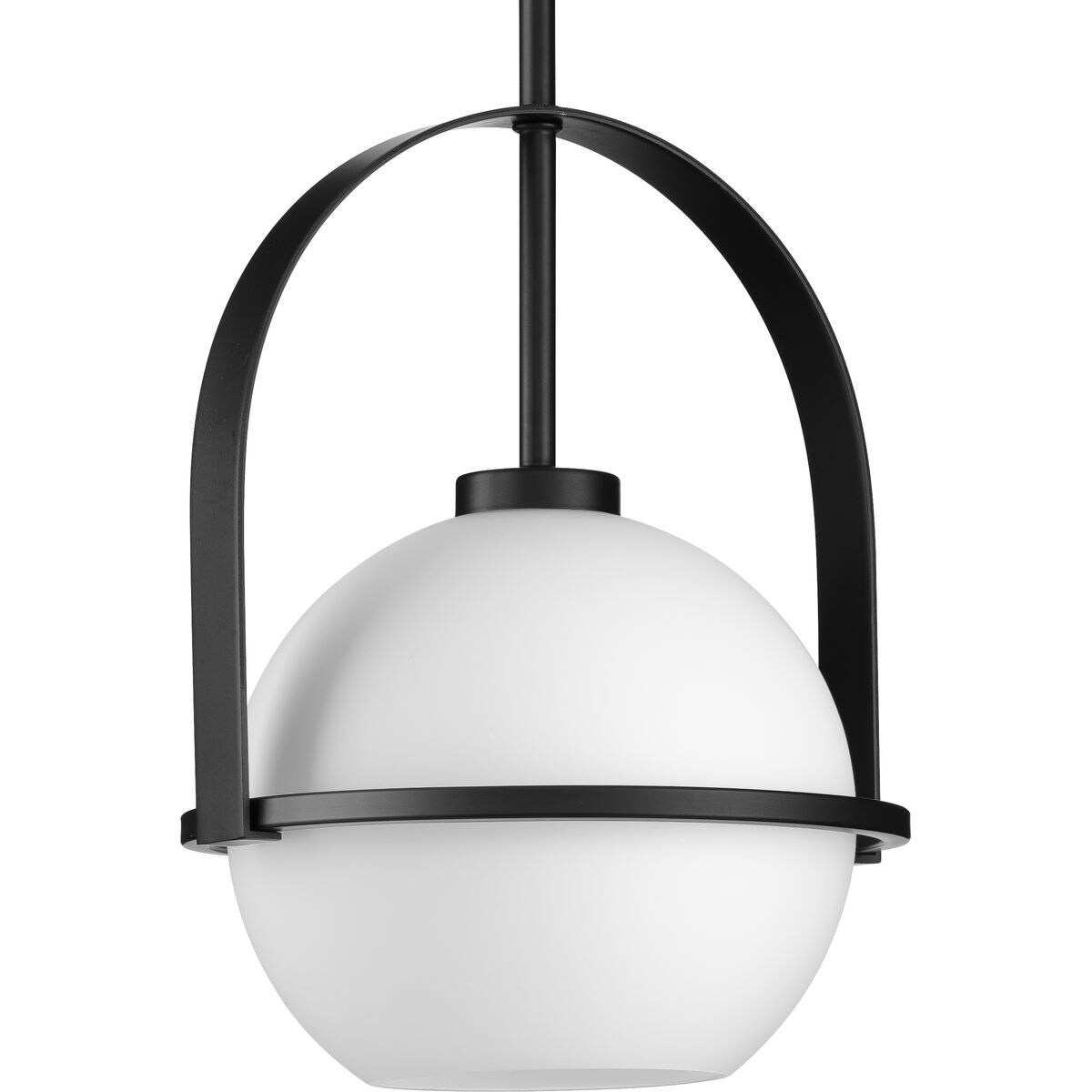 Progress Lighting P500358-31M Delayne Matte Black Mid-century Opal Glass Globe Led, Mini Hanging Pendant Light