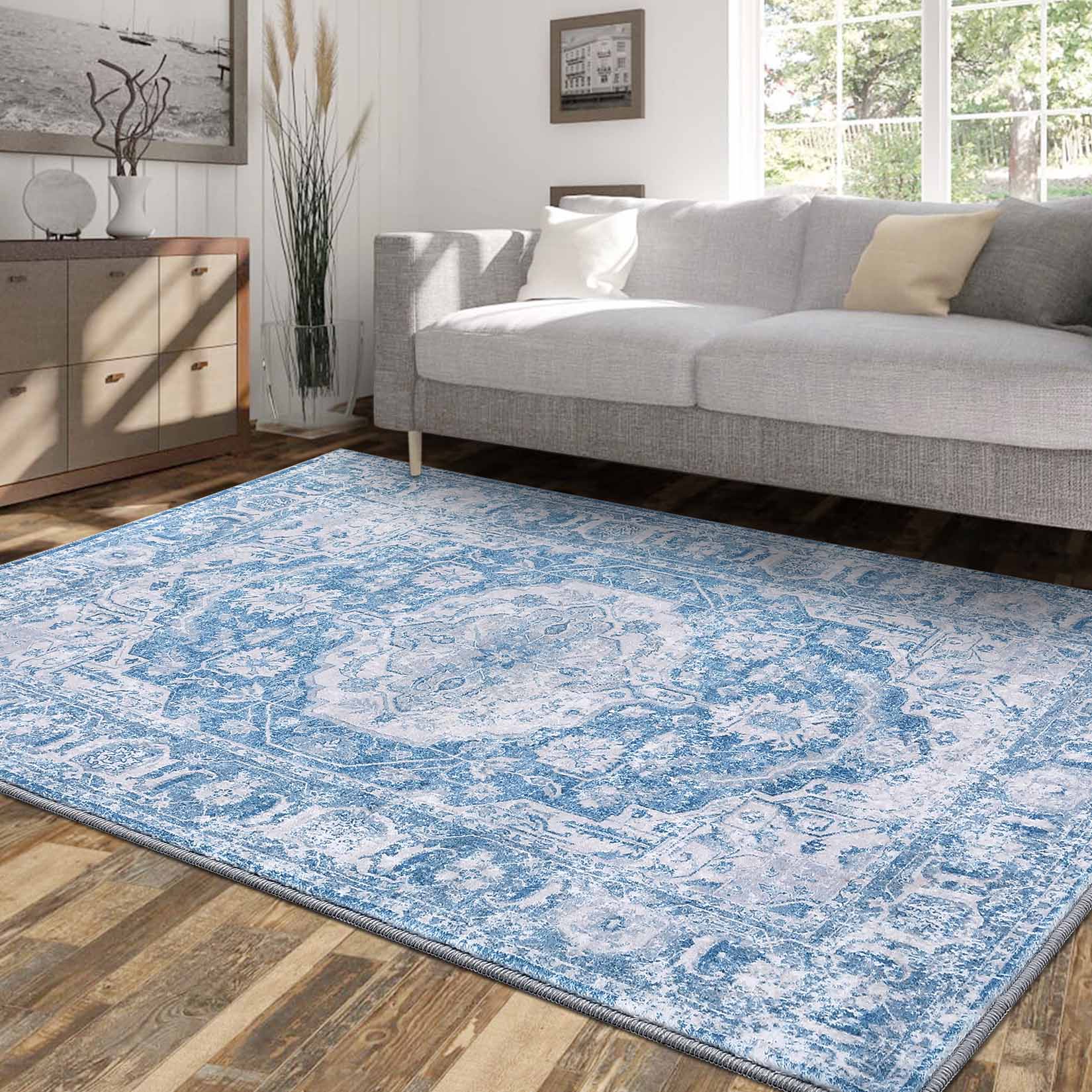 Garvee YXY-LO-PHO-11VVDFUT 5 x 7 (ft) Loomed Polyester Blue Rectangular Indoor Floral/Botanical Tropical Machine washable Area rug