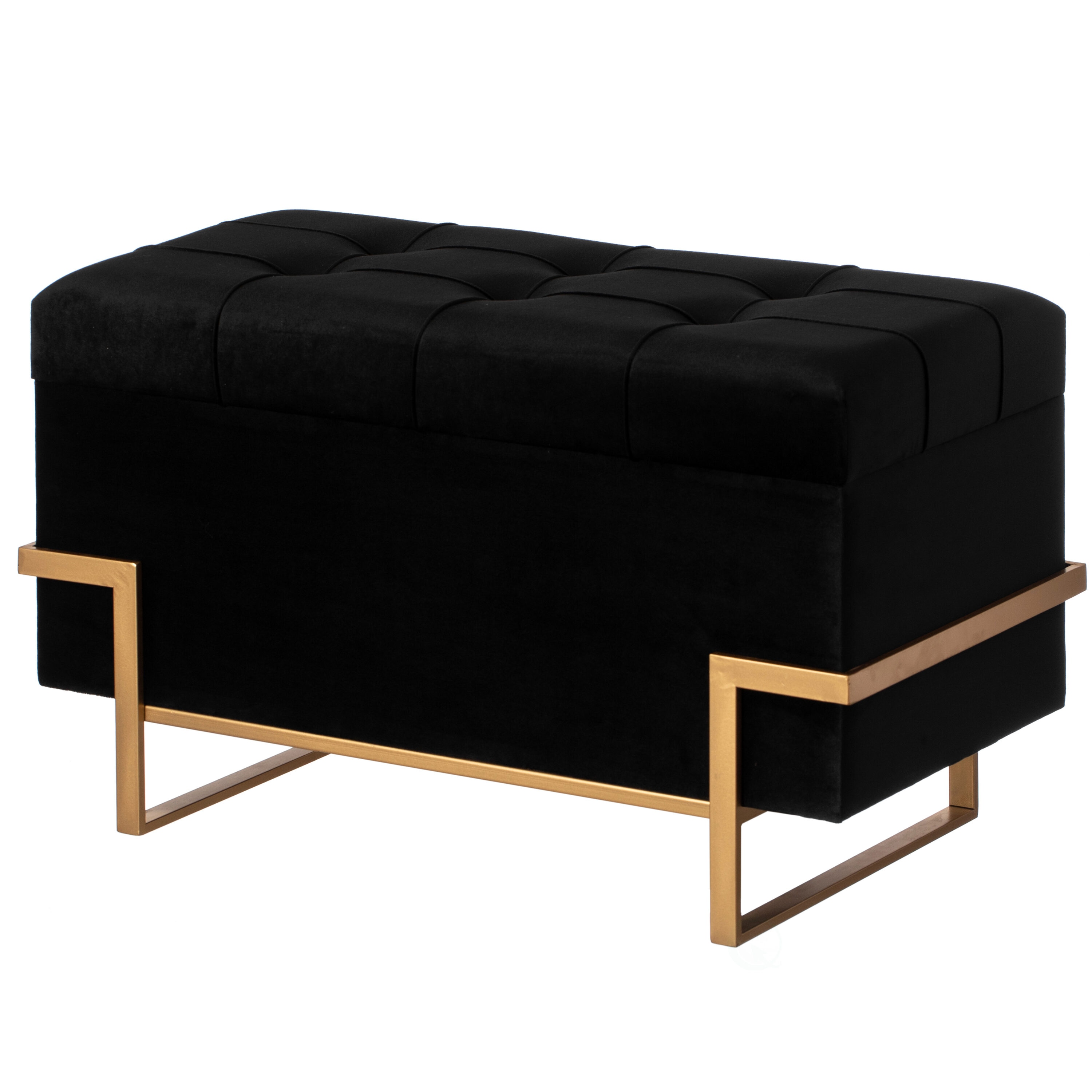 FABULAXE QI003939.BK.L Modern Black Velvet Storage Ottoman