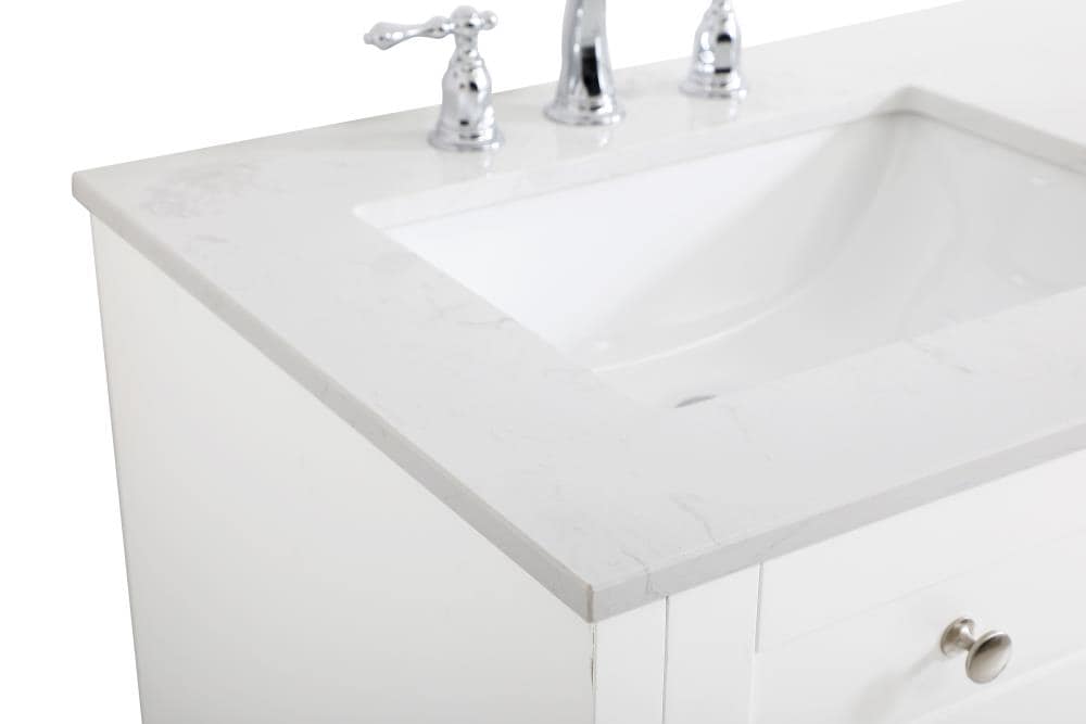 White 60" Double Quartz Top Freestanding Bathroom Vanity