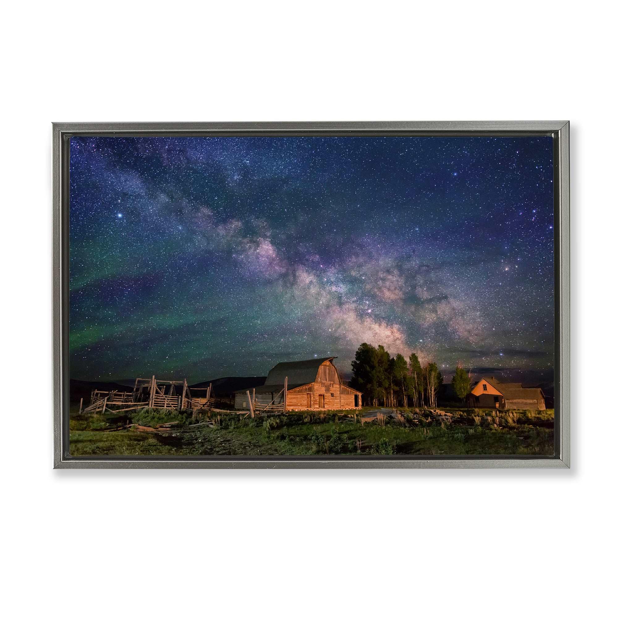 Stupell Industries BT-342-FFL-16X24 Nebula Sky over Farm Scene Gray Framed Floater Canvas Wall Art By Royce Bair 25 x 17