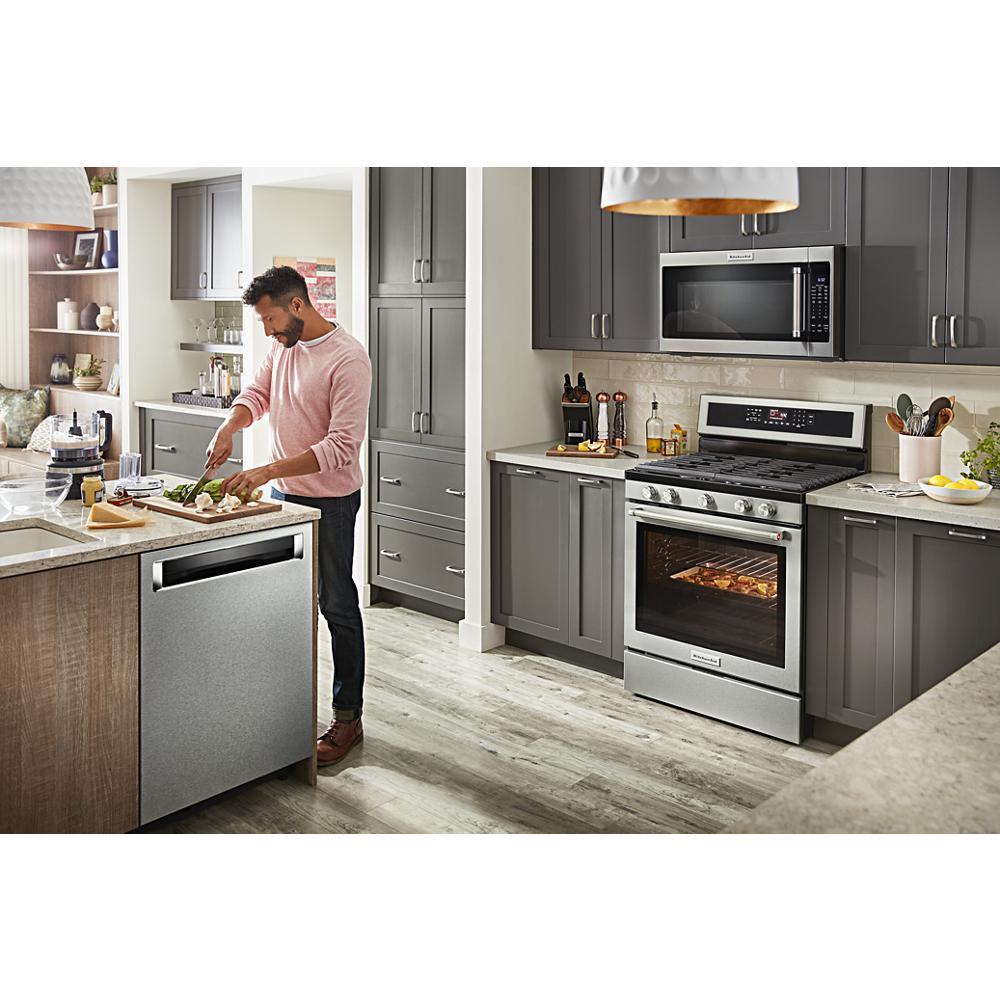 KitchenAid 30 in. 6.5 cu. ft. Convection Oven Slide-In Gas Range with 5  Sealed Burners & Griddle - Stainless Steel