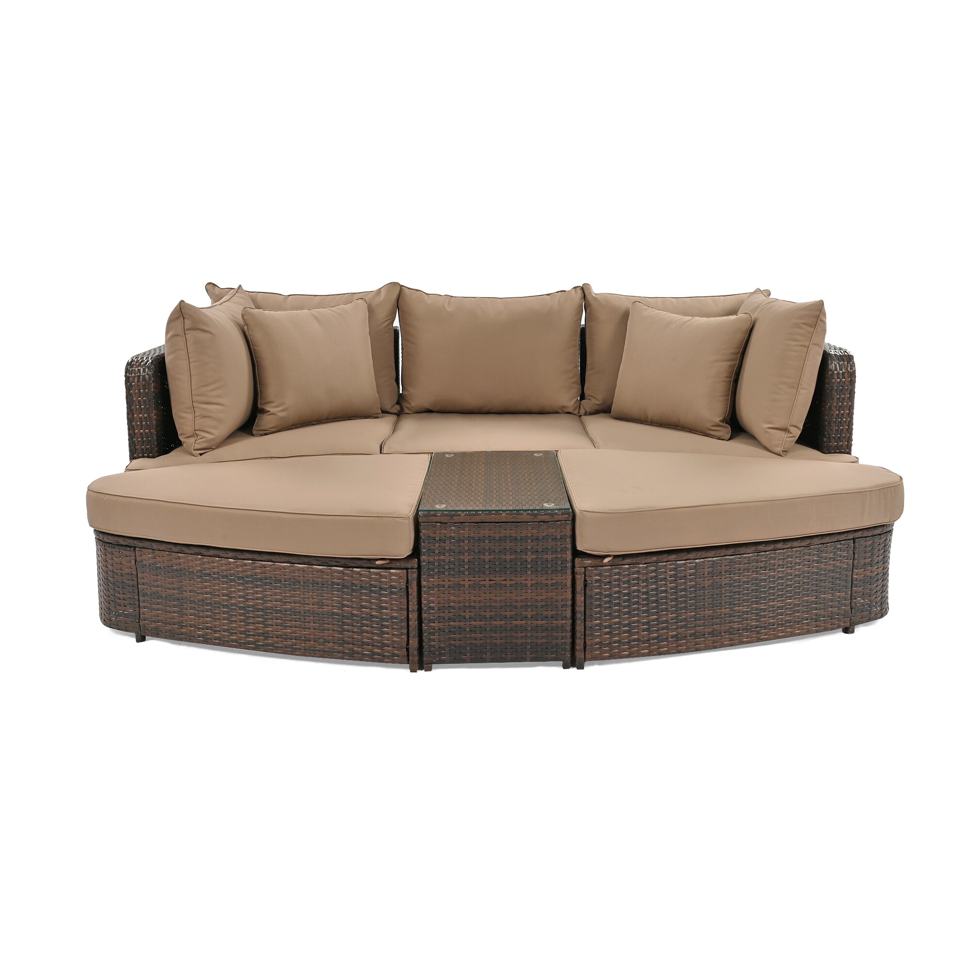 Nestfair FETOP020E Patio Furniture Rattan Outdoor Sofa with Brown Cushions and Rattan Frame