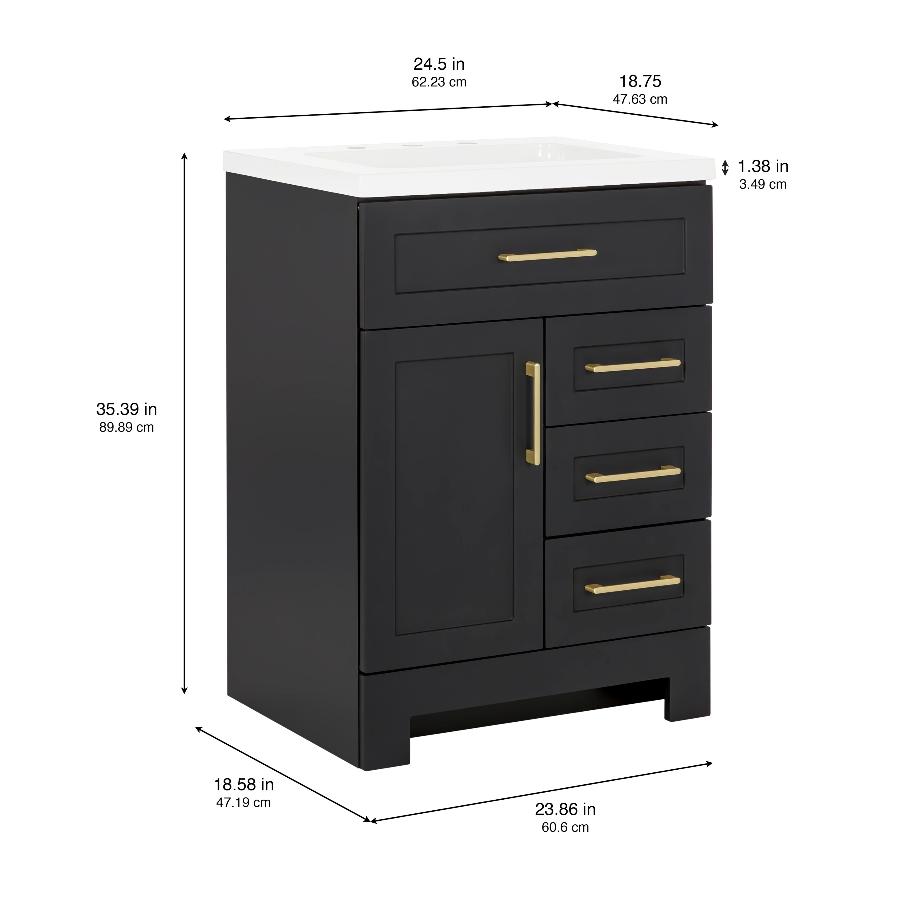 Style Selections Cauley 24-in Black Single Sink Bathroom Vanity with ...