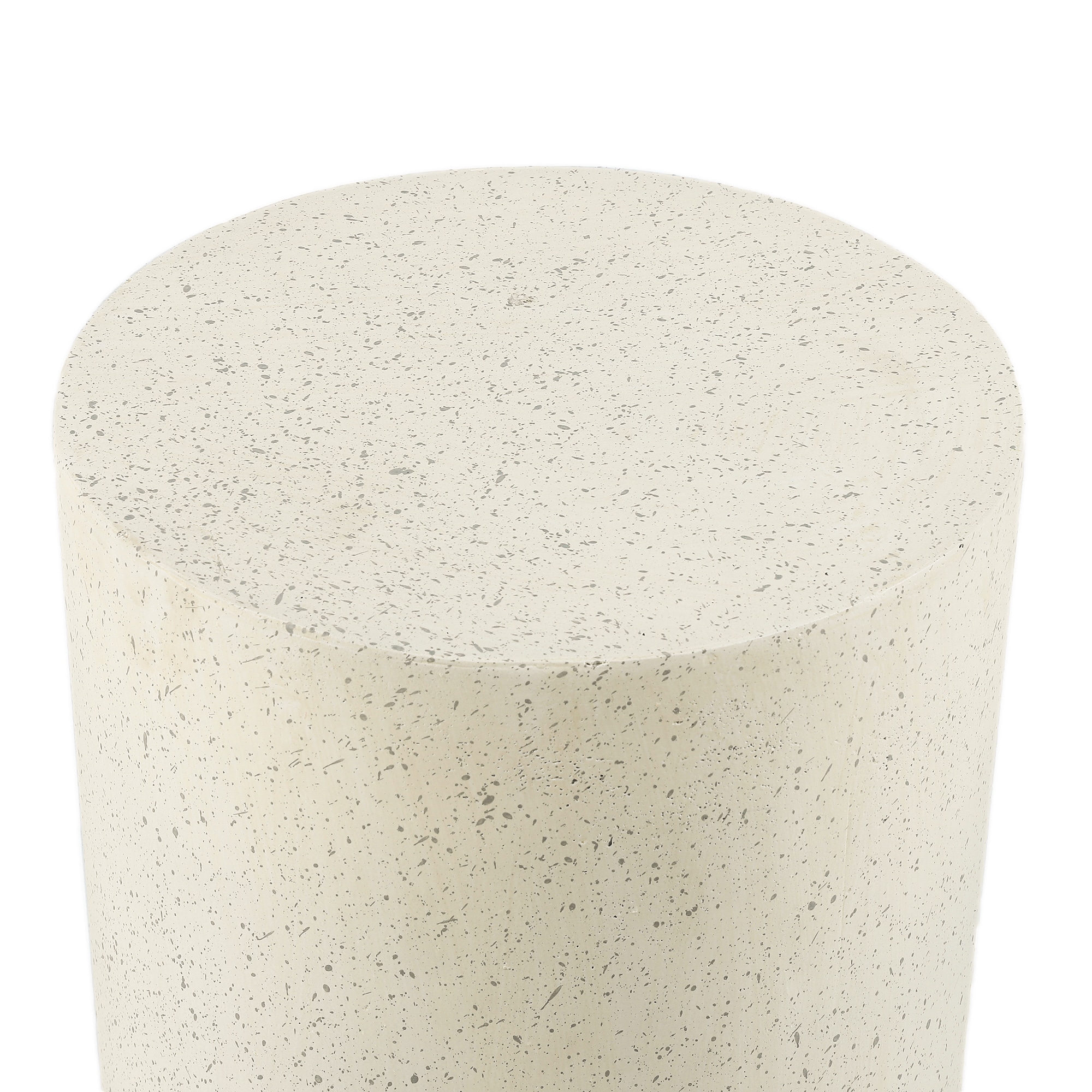 Off-White and Gray Speckled Cement Round Patio Side Table