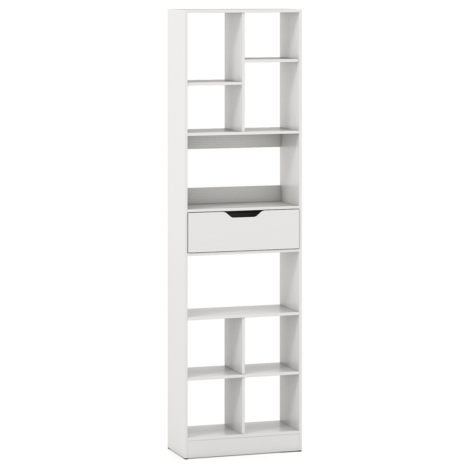 SUGIFT 71inch Tall Freestanding Bookcase with Drawer 10-Cube Storage Organizer Bookshelf - White