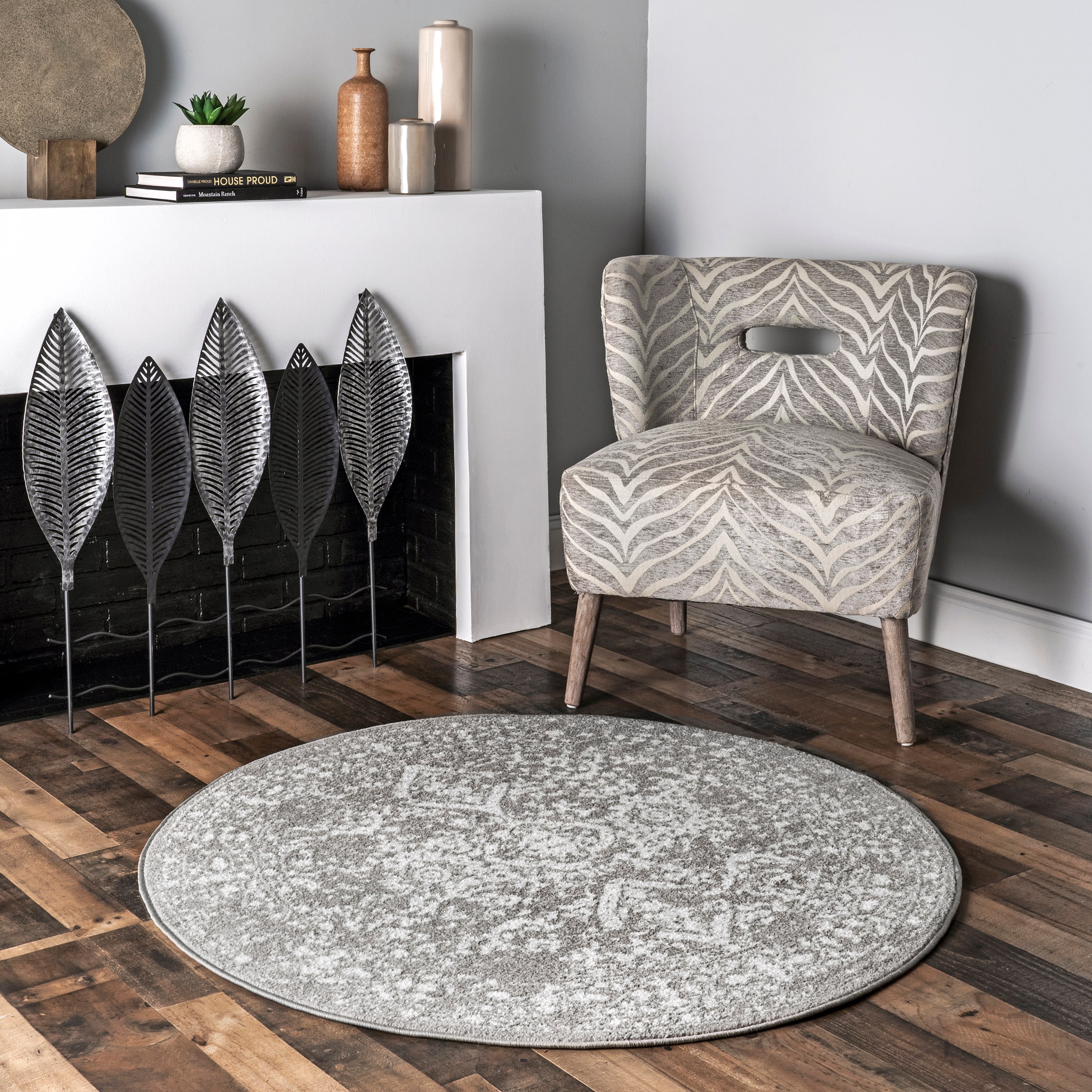 nuLOOM RZBD21C-O406 Odell 4 x 6 (ft) Loomed Polypropylene Silver Oval Indoor Floral/Botanical Area rug