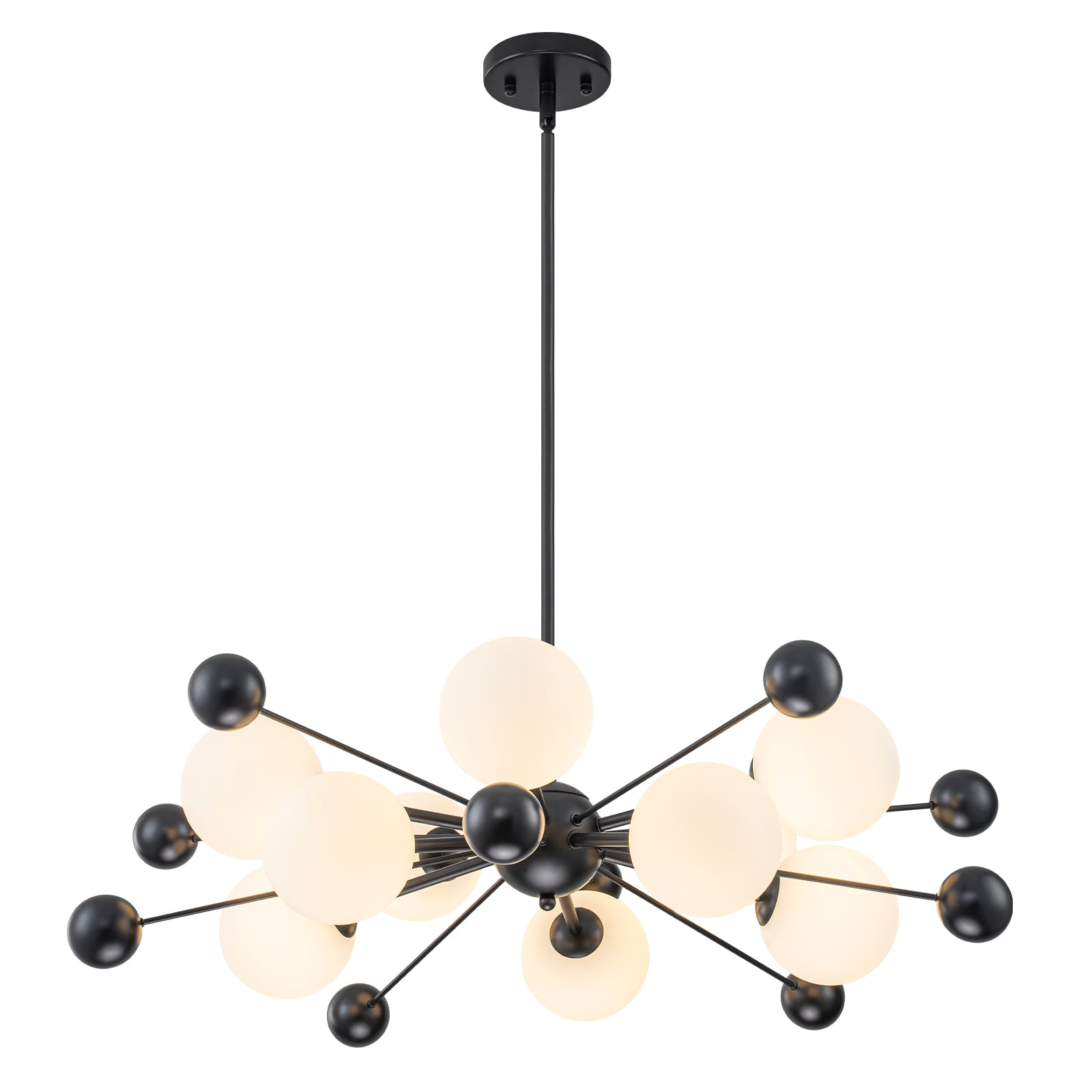 MENCOLULU Sputnik Chandelier With Opal Glass and Metal Globes 10 -Light Black Metal Chandelier