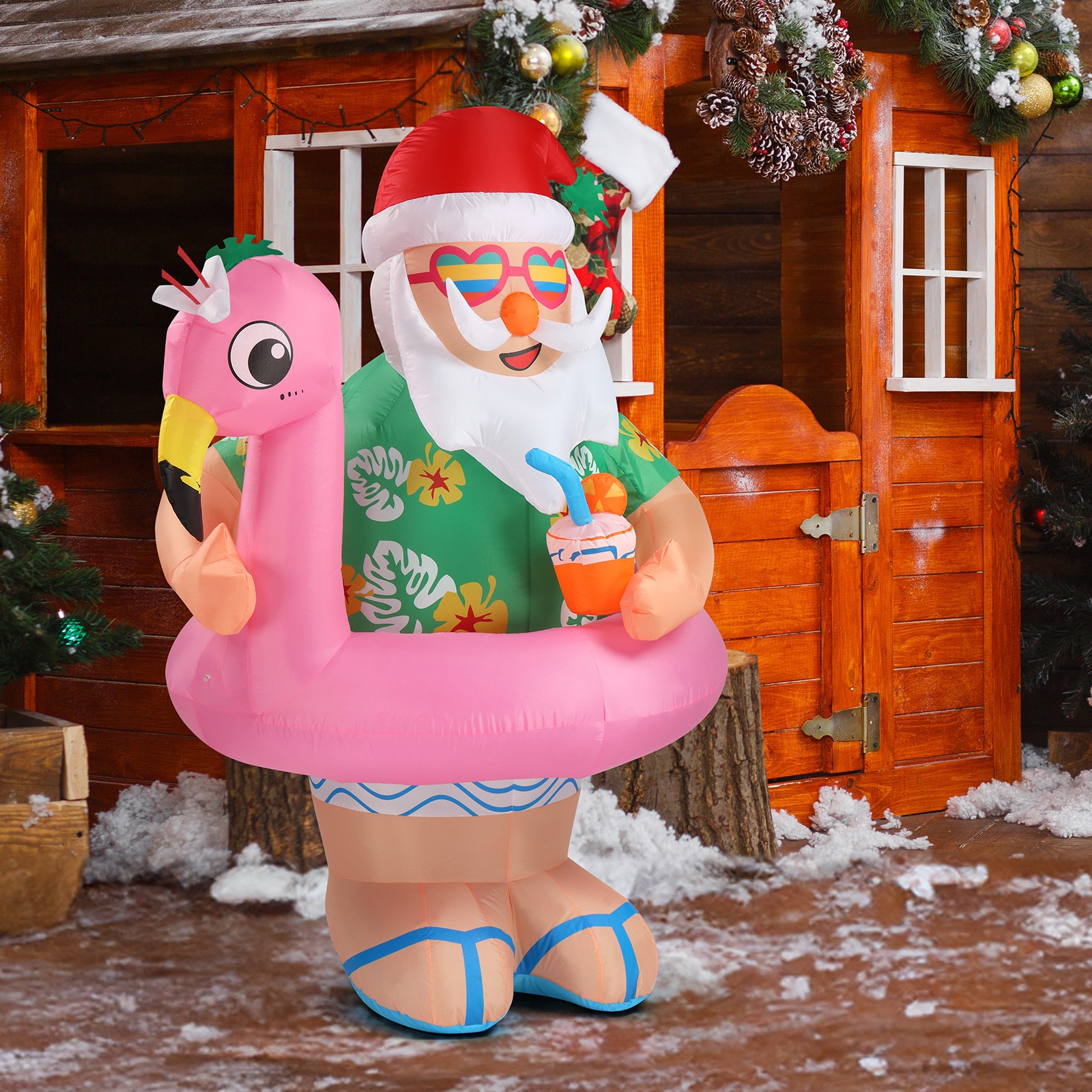 VINGLI - 6FT Yard Stake Hawaiian Santa Inflatable Christmas Decorations for Holiday Indoor Outdoo...