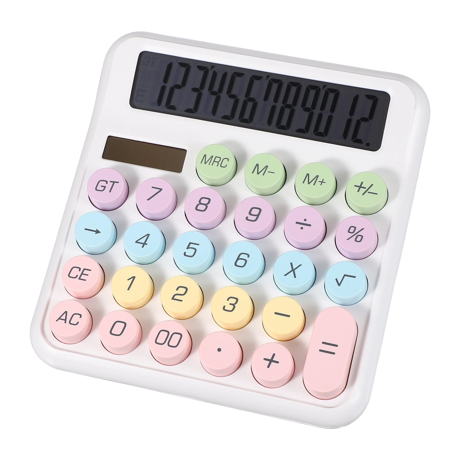 PATIKIL Cute Calculator Desk Calculator Basic Big Button 12 Digit Large Display Mechanical AAA Battery Solar Power for Office Supplies Girl Female Woman Gift Colorful White #S26050902UX6223