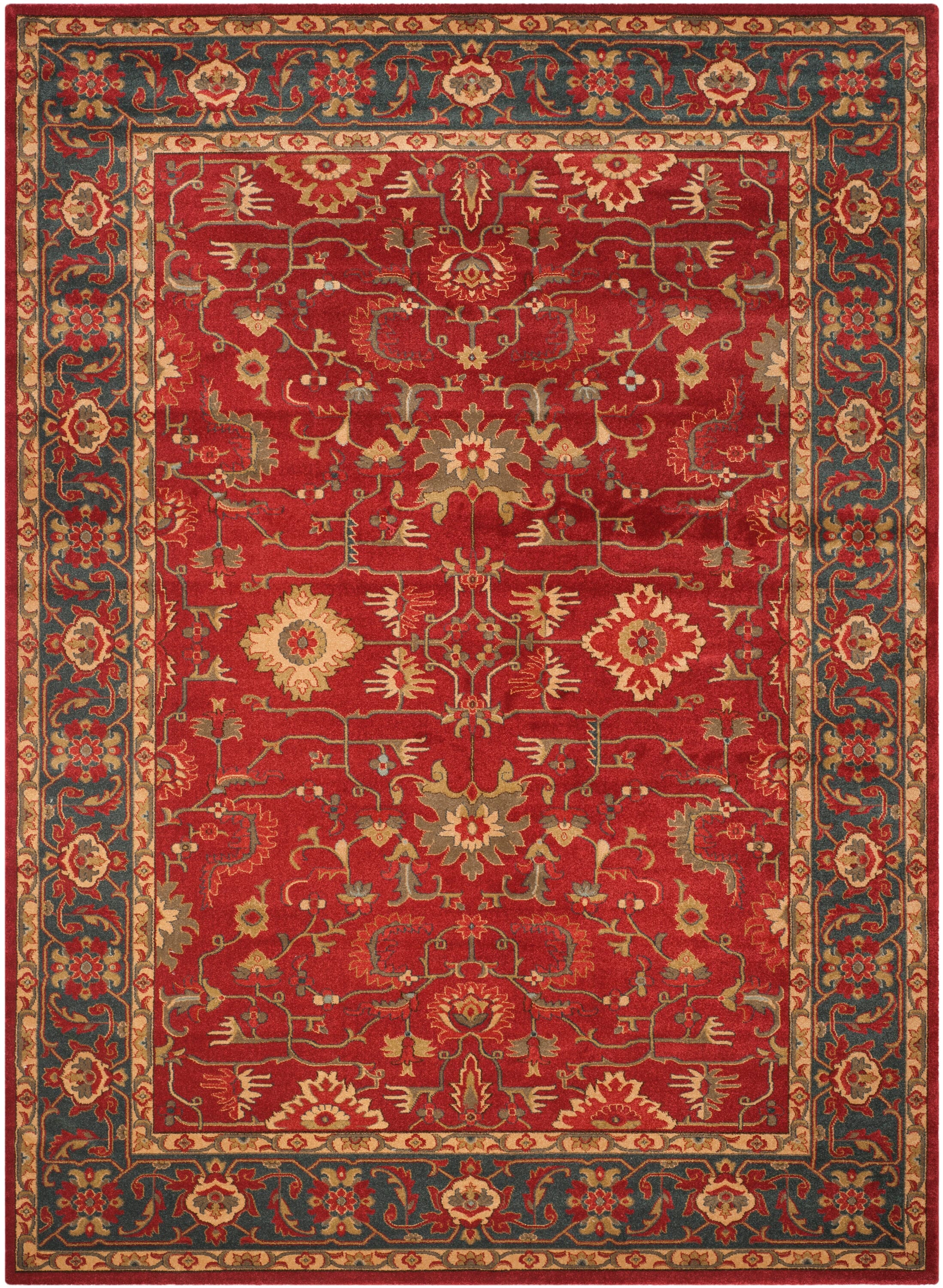 Red and Navy Traditional 8' x 11' Easy-Care Synthetic Rug