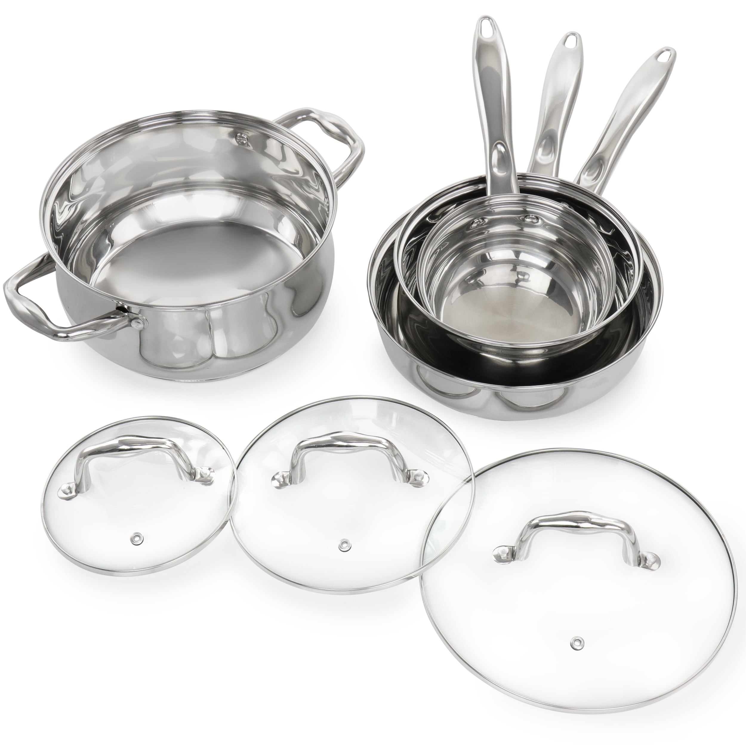 Gibson Home 7-Piece Bransonville 11-in Stainless Steel Cookware Set Lid S  Included in the Cooking Pans & Skillets department at