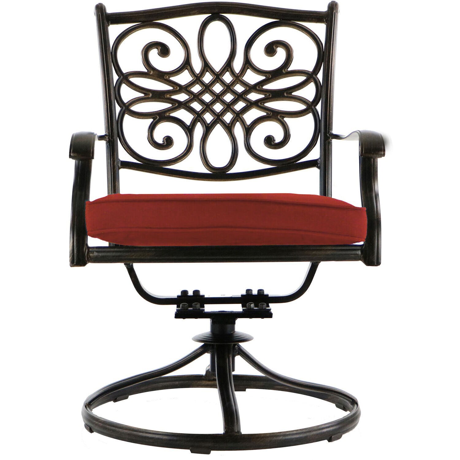 Classic Round Aluminum Outdoor Dining Set with Red Cushions
