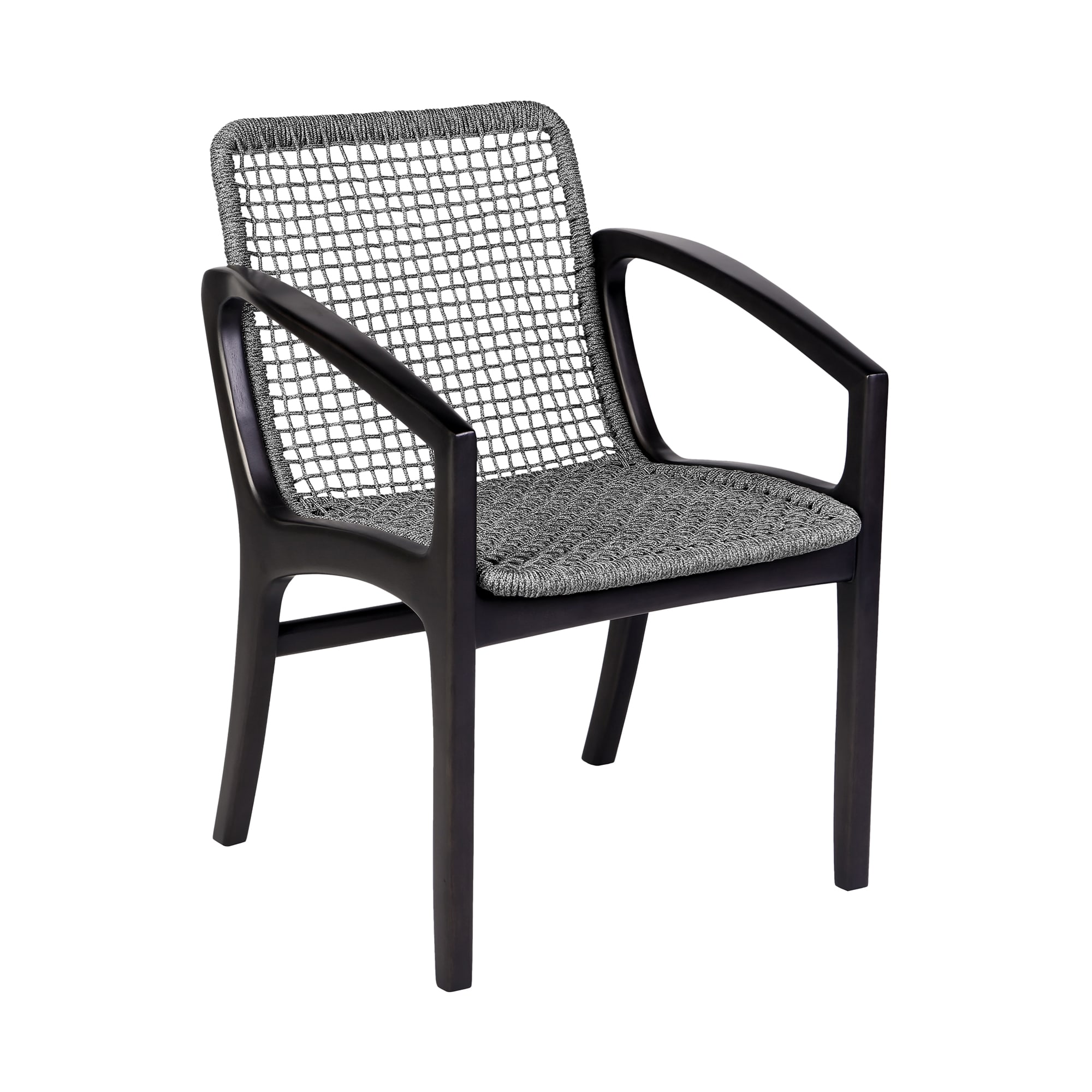 Armen Living 840254332409 Sachi / Brighton 5 -Piece Dark Eucalyptus Patio Dining Set Eucalyptus Round Table with 4 Gray Stationary Chairs