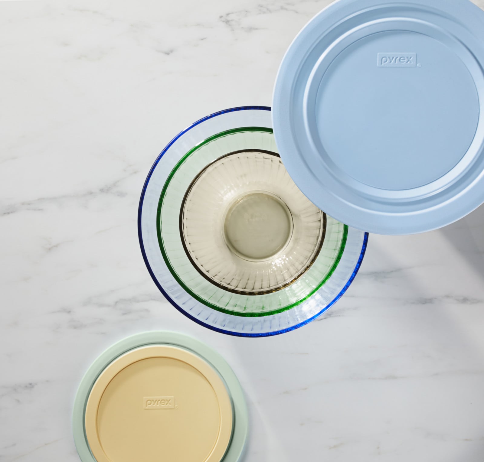 Tinted Glass Ridged Mixing Bowl Set with Lids, 6-Piece