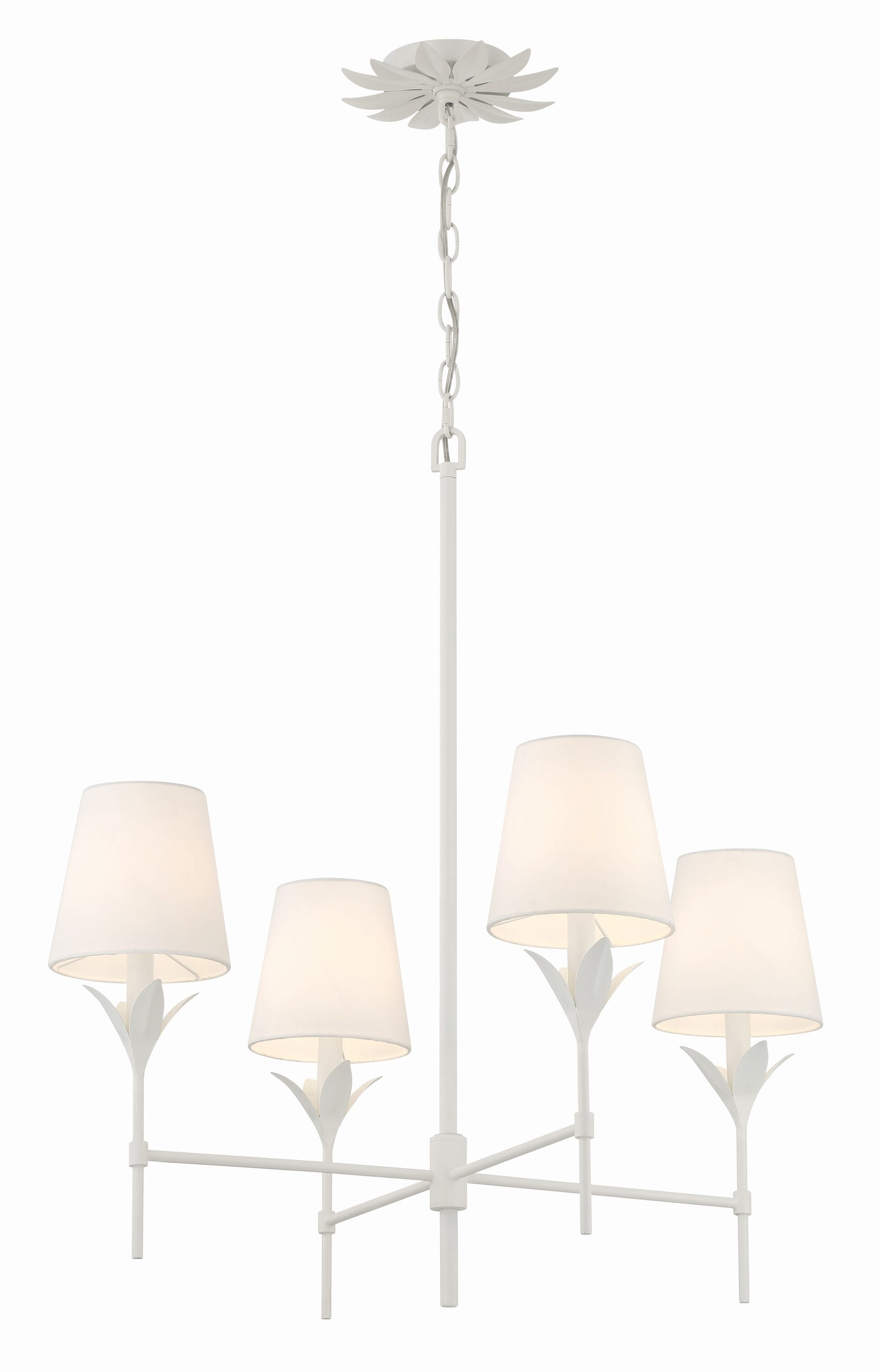 Matte White 4-Light Chandelier with Silk Shades