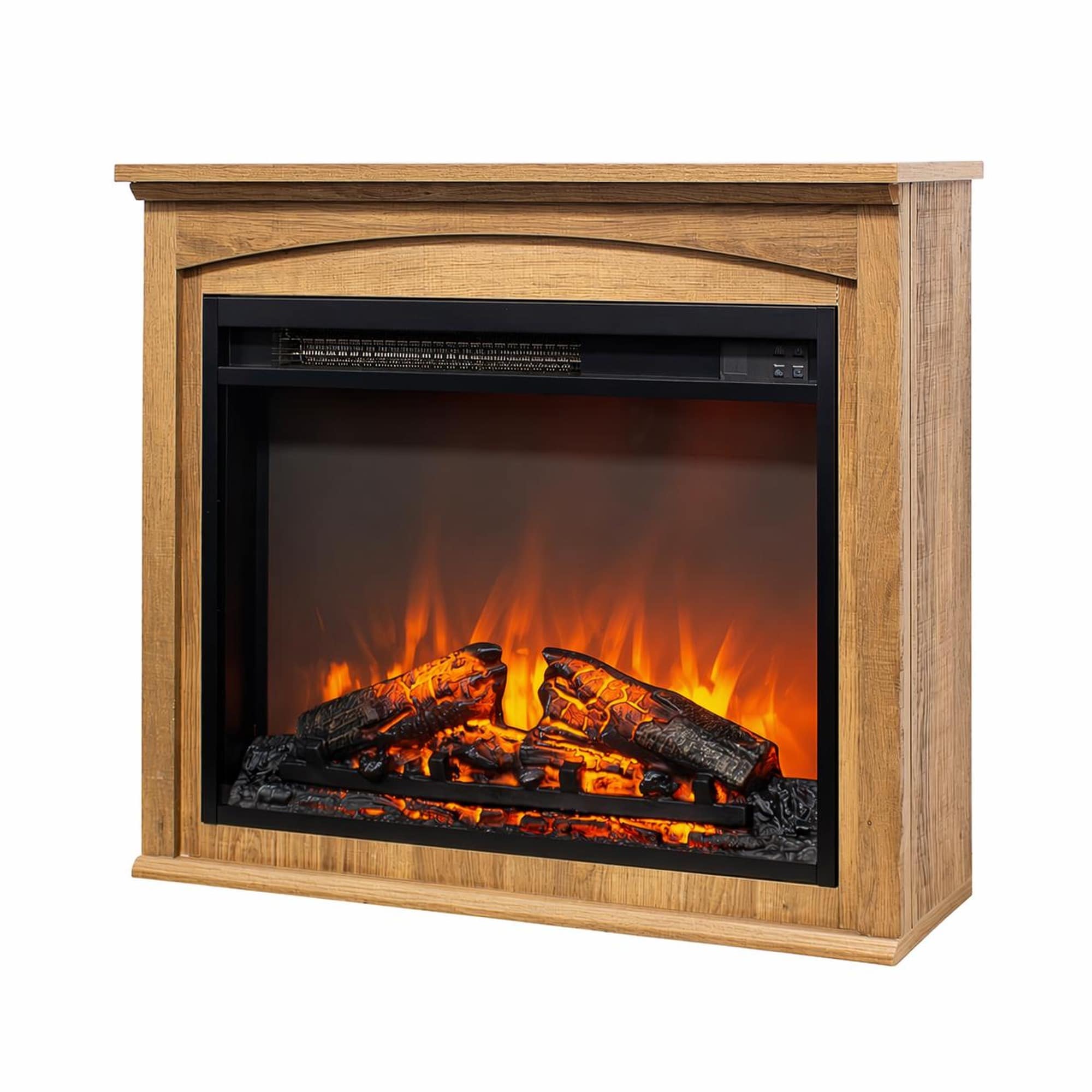 TEINIE 28 Inch Electric Fireplace Mantel 23 in Infrared Fireplace Heater Log Brick Flame Freestanding Wood Cabinet
