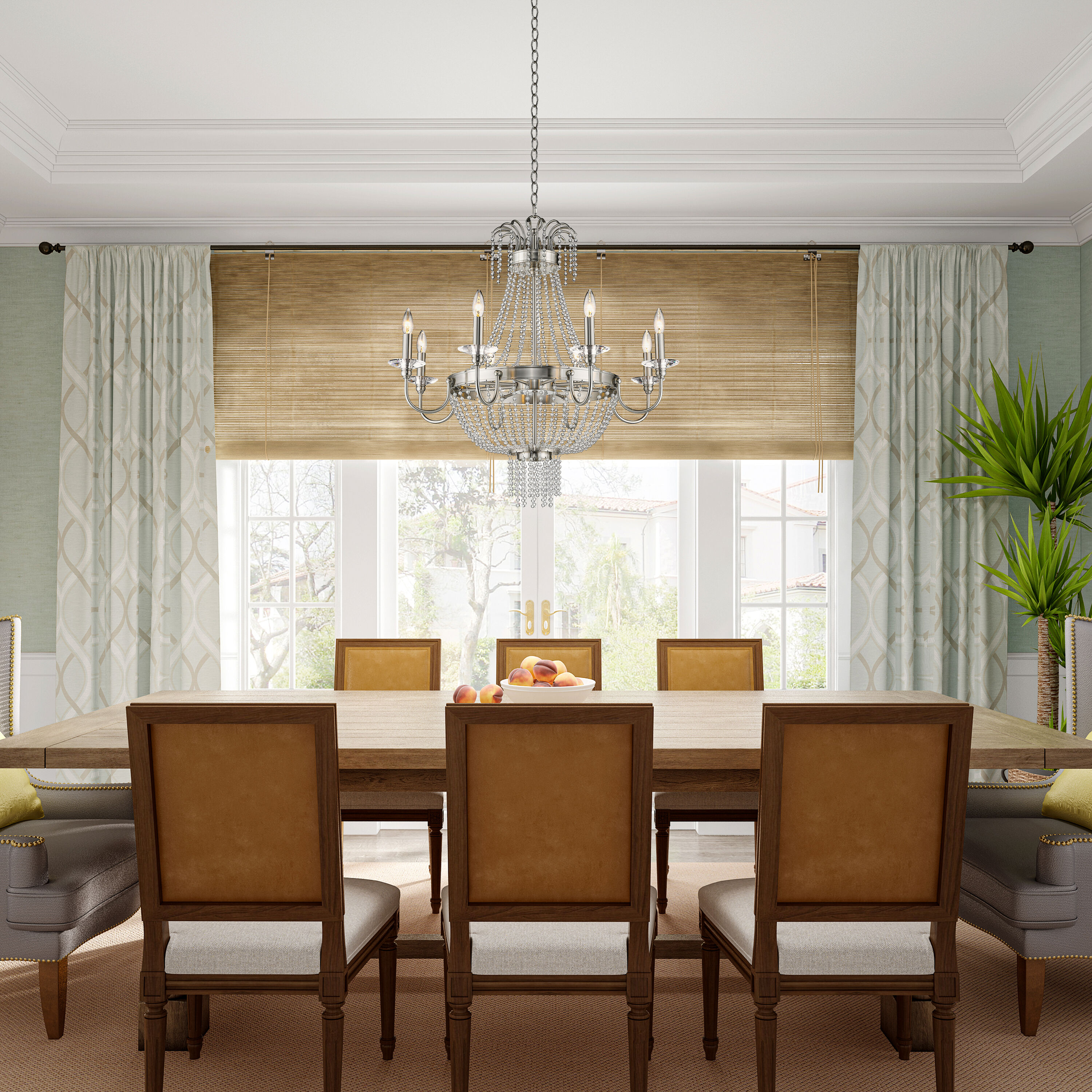 Brushed Nickel and Crystal 8-Light Candelabra Chandelier