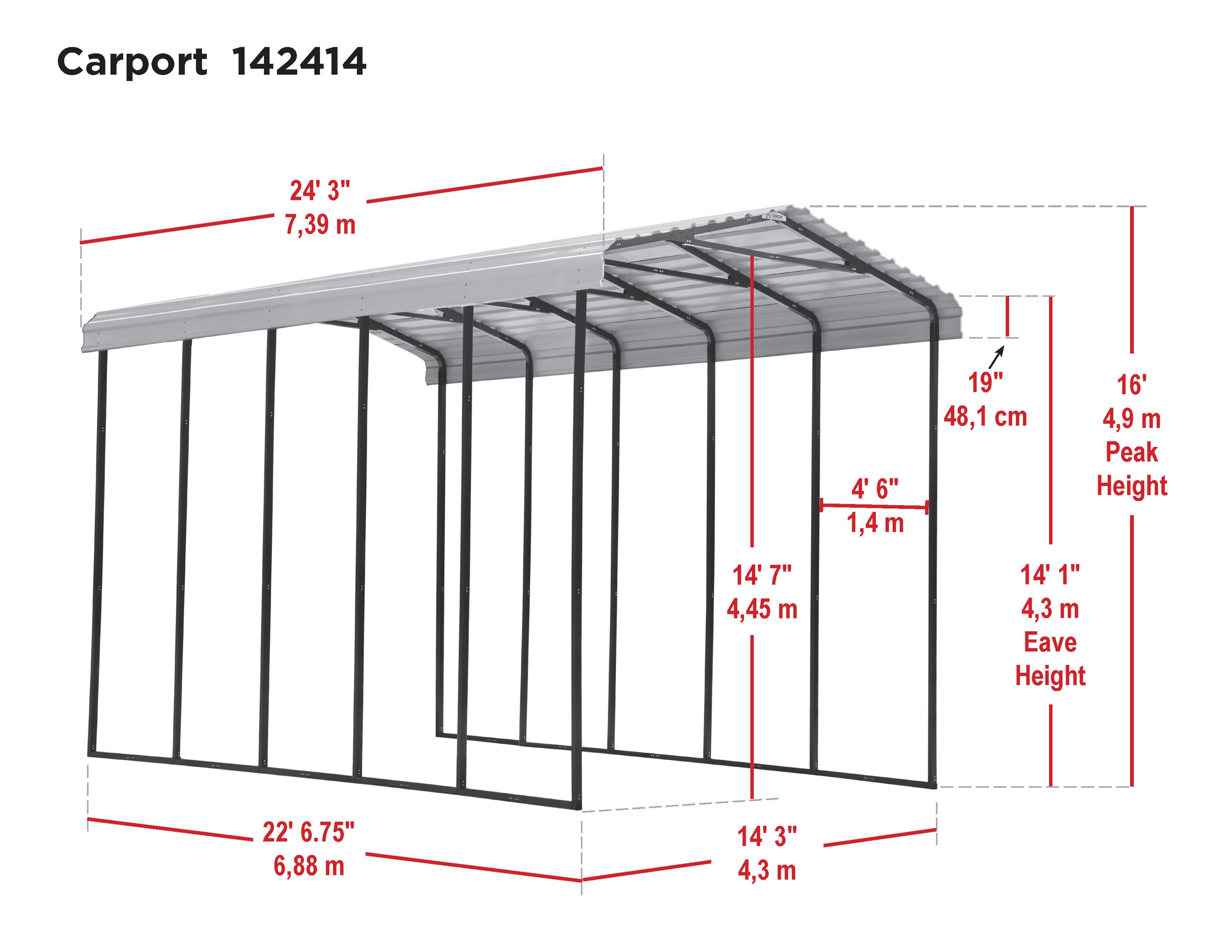Arrow CPHC142414 Carport-Covers - View #13