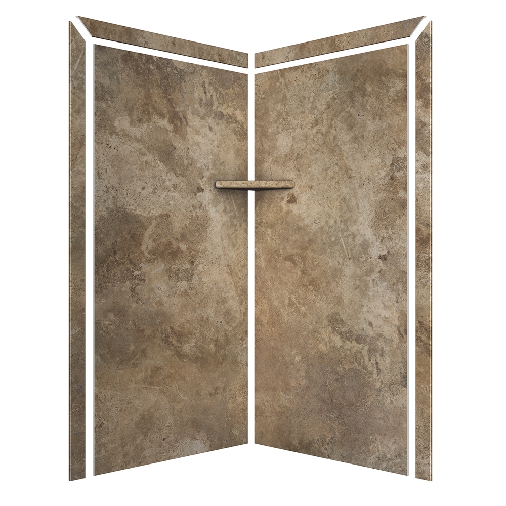 FlexStone SSK40407821MT Splendor 40-in W x 40-in D x 80-in H Mocha Travertine 2.0 -Piece Glue Up Shower corner wall panel