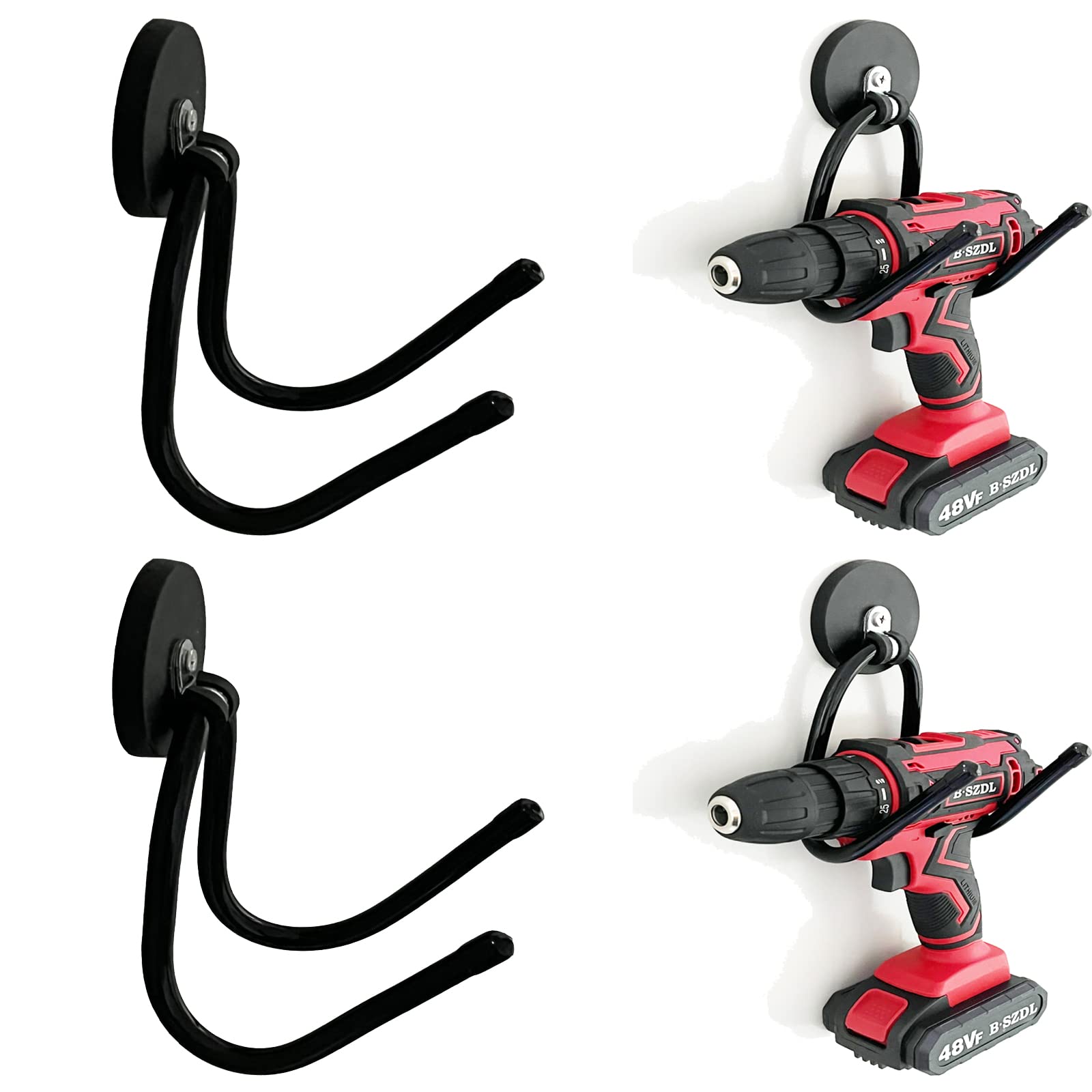 Anqtovp  2 Pack Magnetic Tool Holder Adjustable Rubber Coated Utility Hooks Heavy Duty Garage Storage for Metal Surfaces Holds 10 lb No Tools