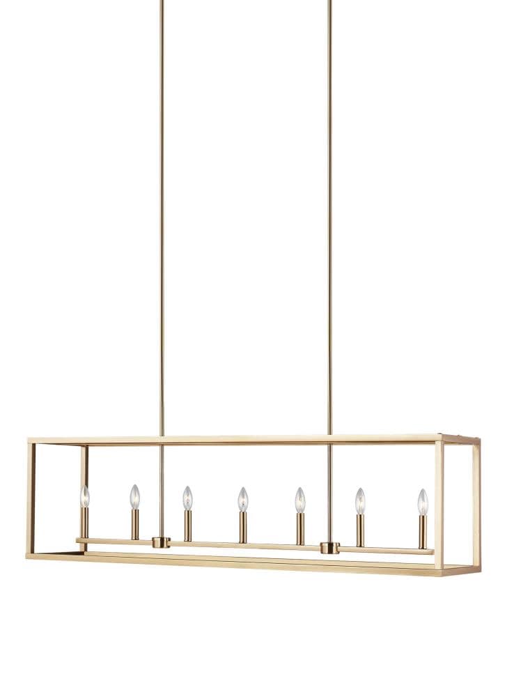 Generation Lighting 6634507-848 Moffet Street 7 -Light Satin Brass Industrial Geometric Large Hanging Kitchen island light