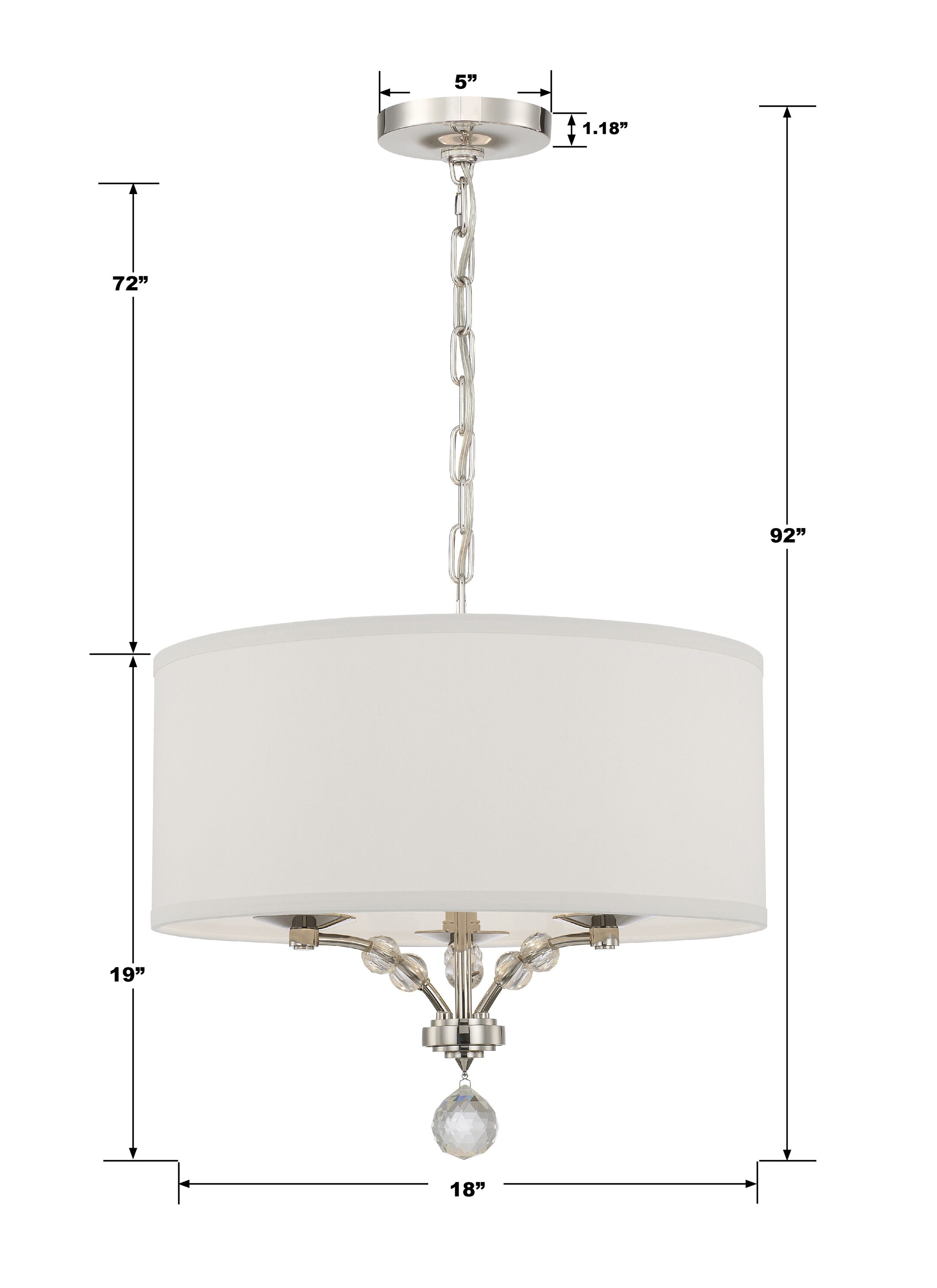 Polished Nickel Mini Chandelier with Crystal Beads and Silk Shade