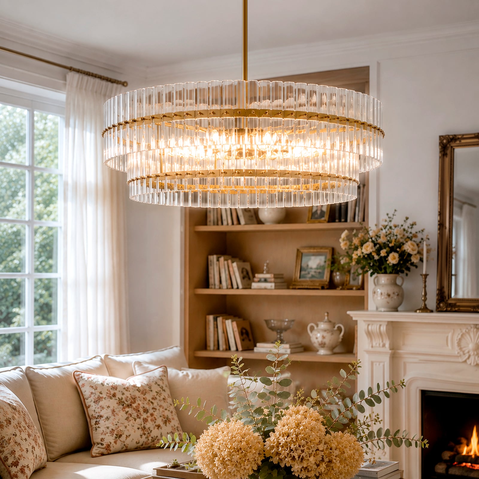 EDISLIVE 6 -Light Brass Modern/contemporary Clear glass Drum Large Hanging Pendant Light