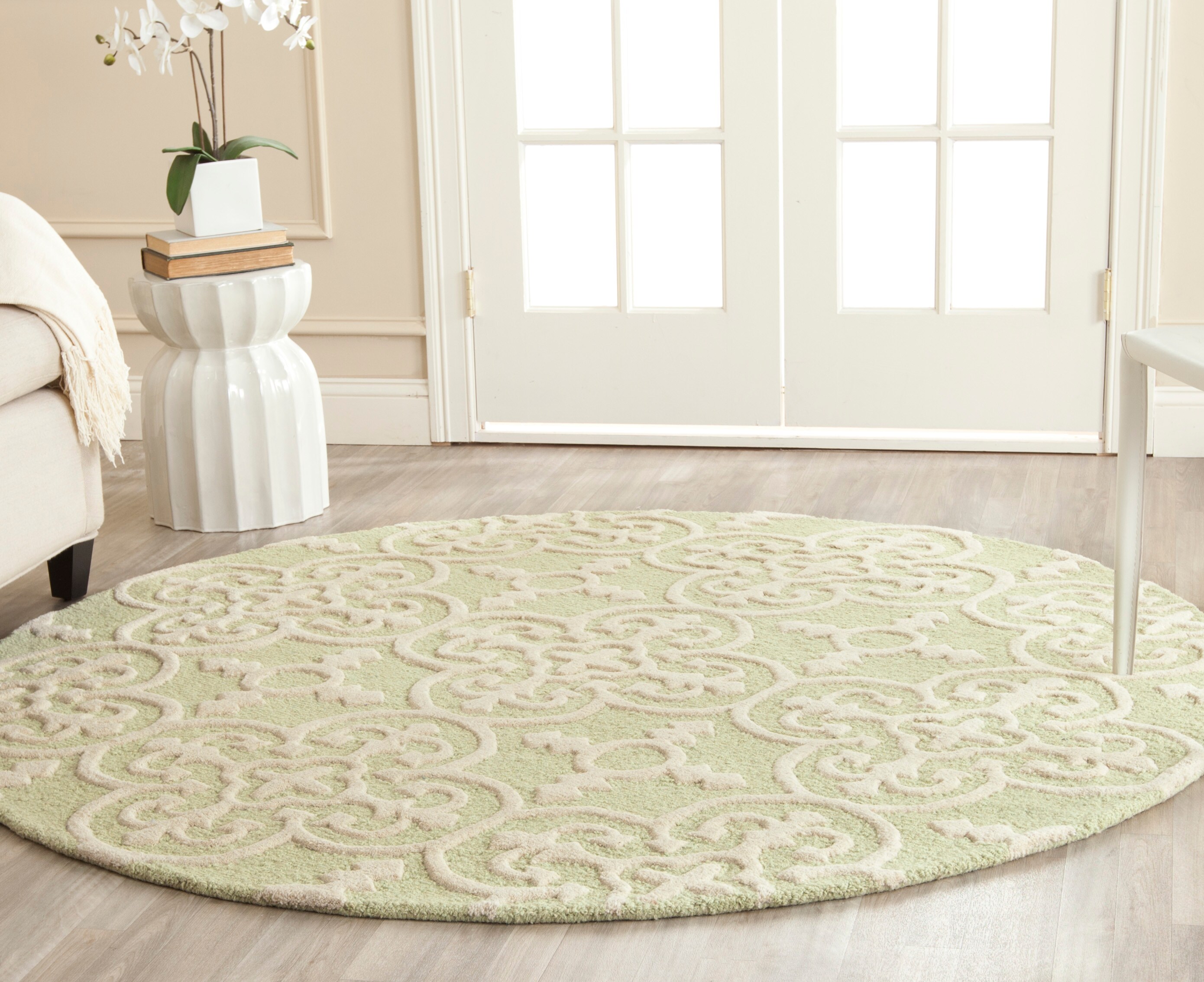  Cambridge 133 Light Green/Ivory Contemporary 6ft x 6ft Round Rug