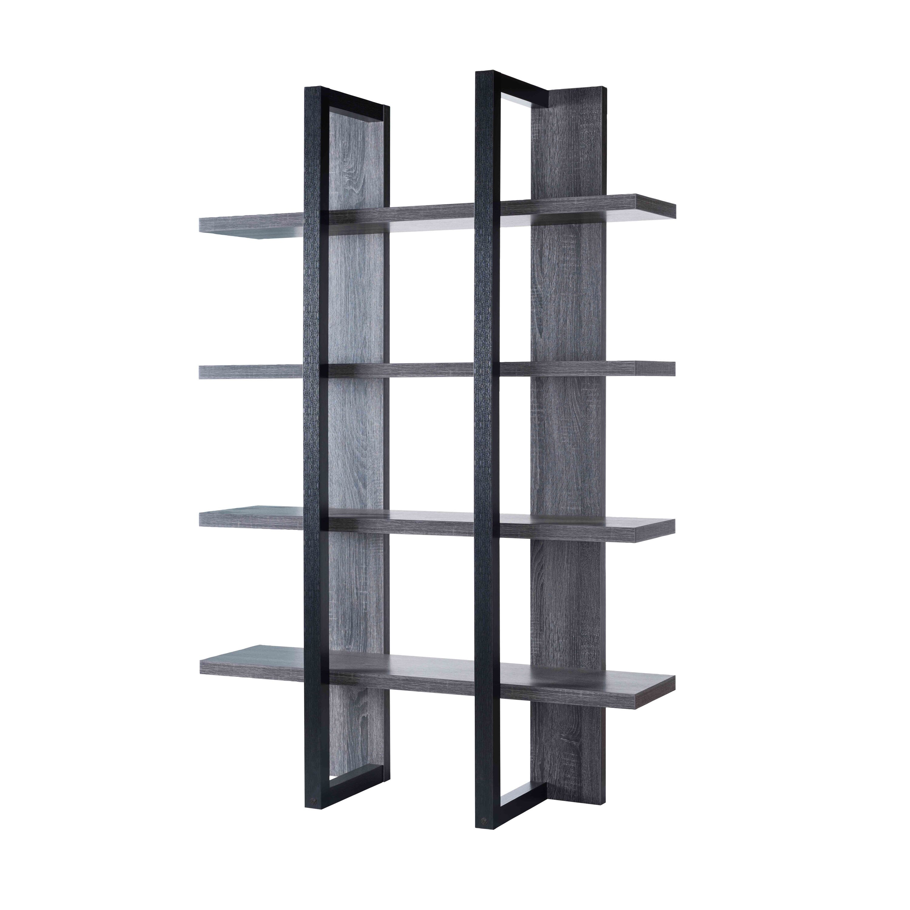 FC Design ID99202709 Distressed Gray and Black Mdf 5-Shelf Bookcase (47-in W x 71-in H x 15-in D)