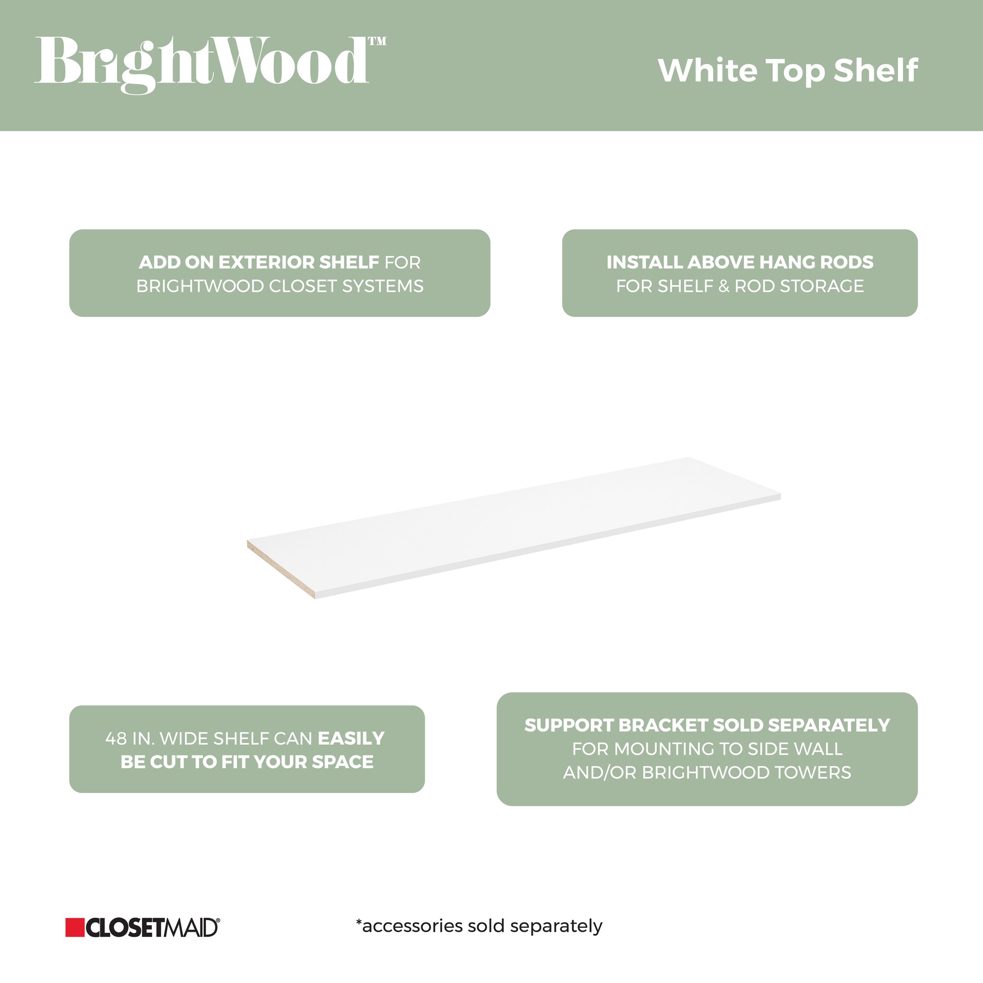 ClosetMaid BrightWood 48-in W x 14-in D White Solid Shelving Wood Closet Shelf (1 Shelf)