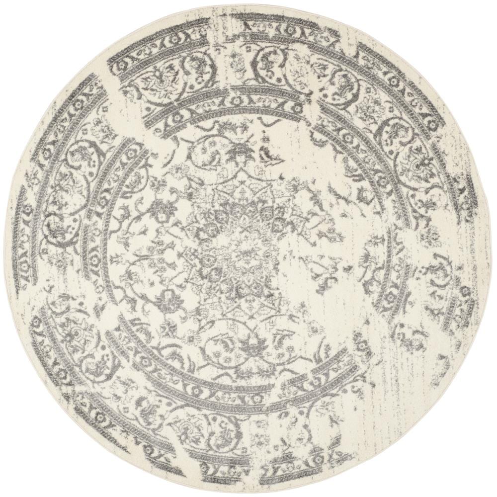 Safavieh ADR101B-8R Adirondack Plaza 8 x 8 (ft) Loomed Polypropylene Ivory/Silver Round Indoor Distressed/Overdyed Vintage Area rug