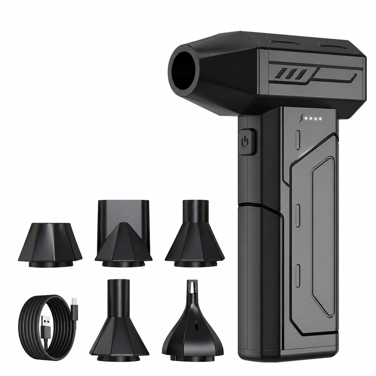 Yichuhaoxi Cordless Air Duster 130000RPM Power Mini Blower with LED Light 3 Speed Adjustable Dust Remover for Computer Keyboard Car Home Office 5 Nozzle Set