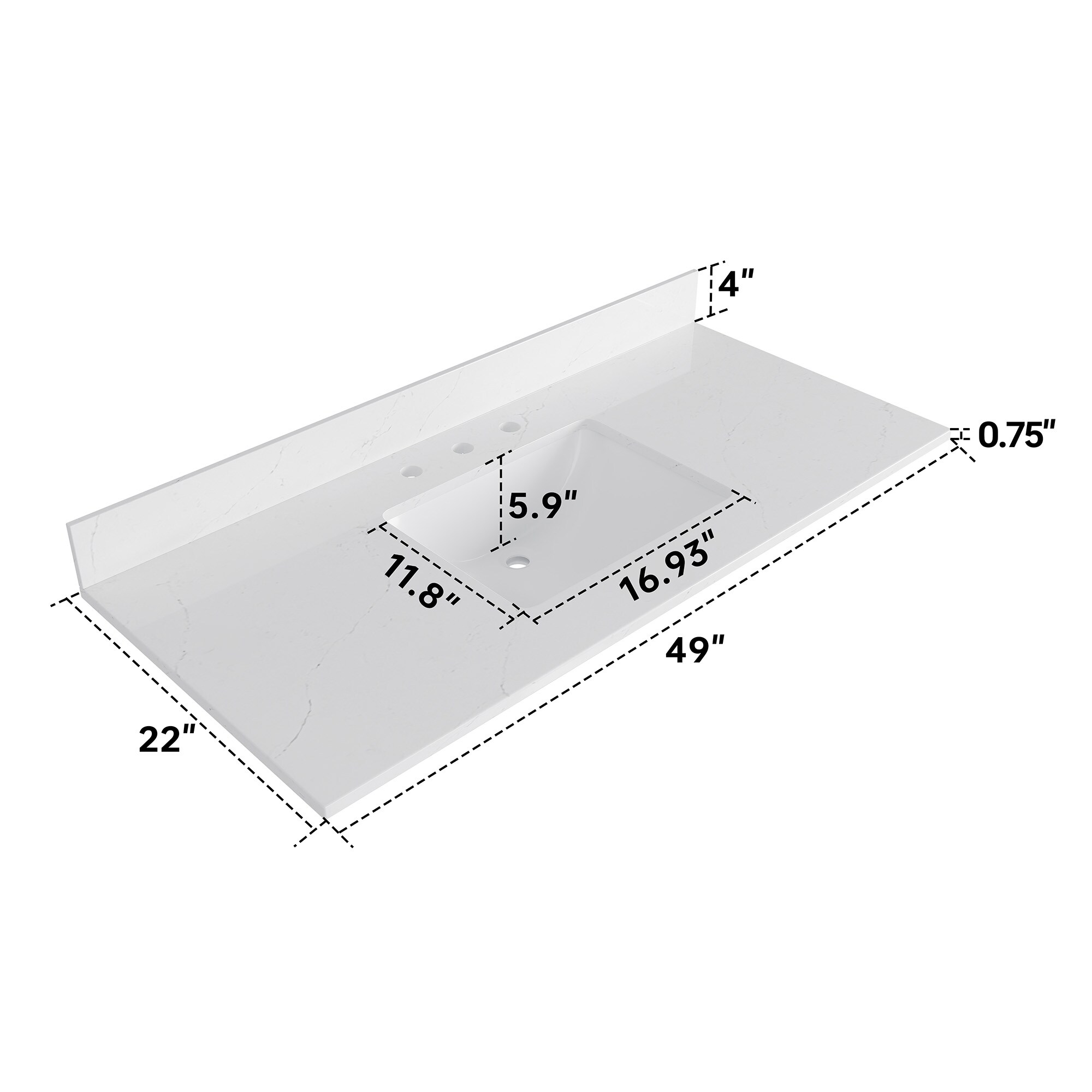 Bianco Bella 49'' White Quartz Undermount Single Sink Vanity Top