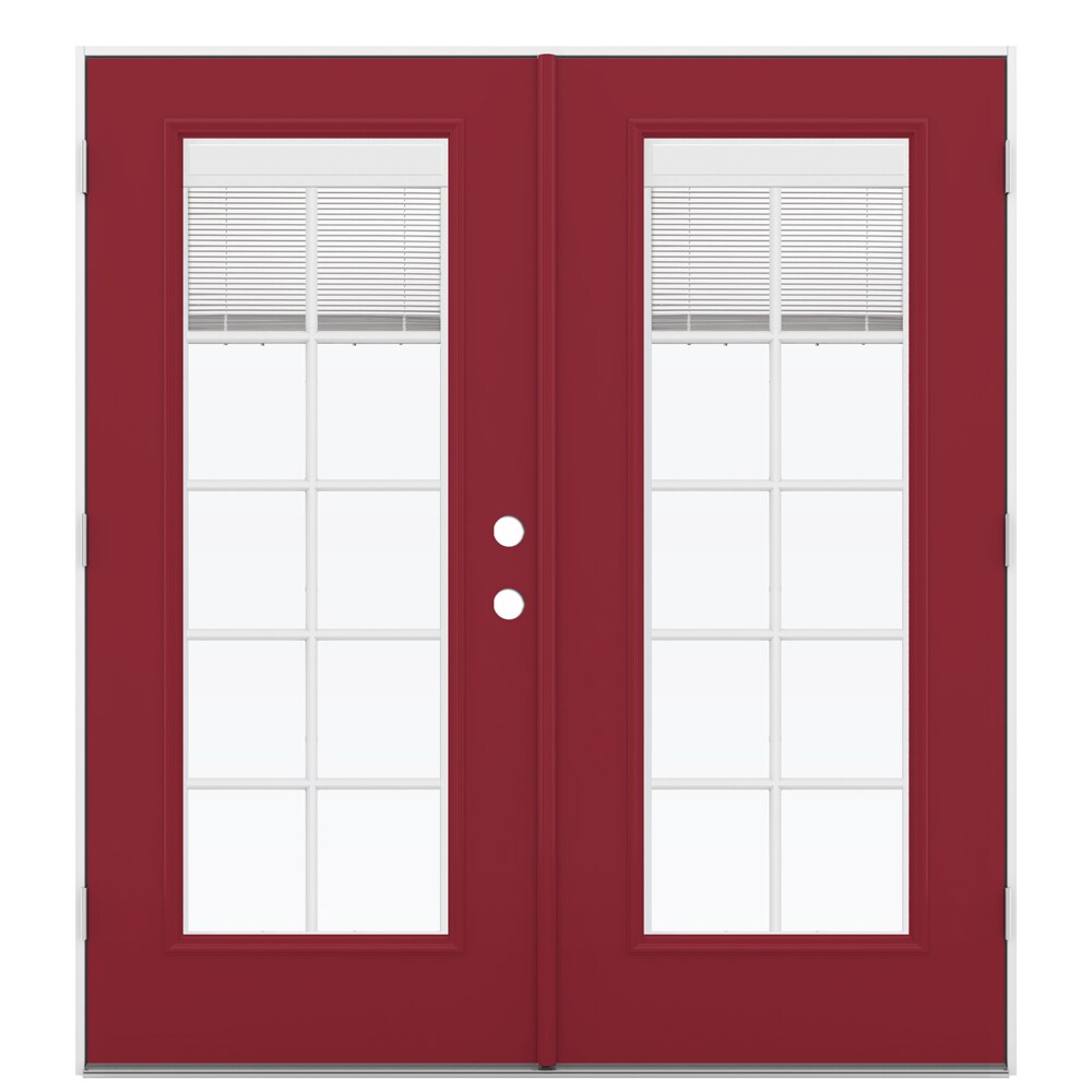 JELD-WEN 72-in x 80-in 4-9/16-in Low-e Cranberry Fiberglass French Left-Hand Outswing Double Patio Door