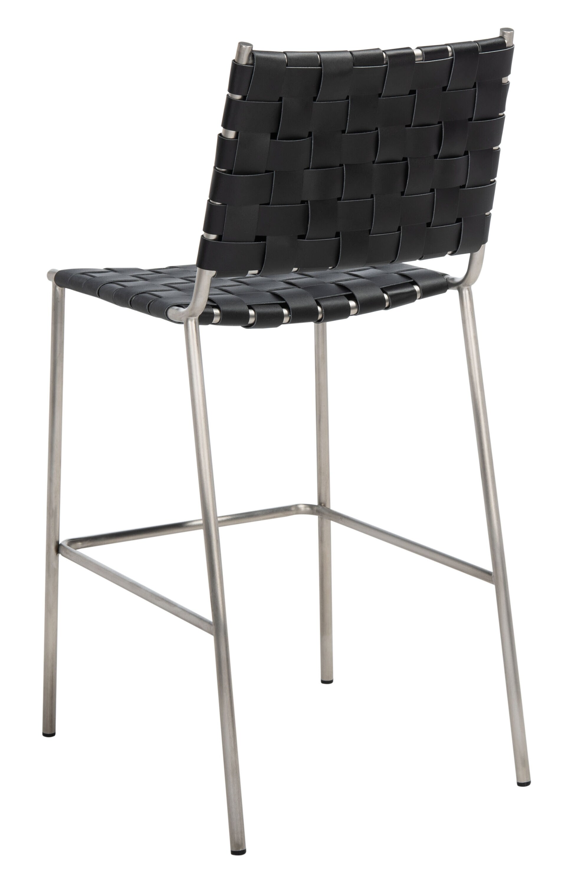 Saddle Style Black Leather Counter Stool with Silver Metal Base